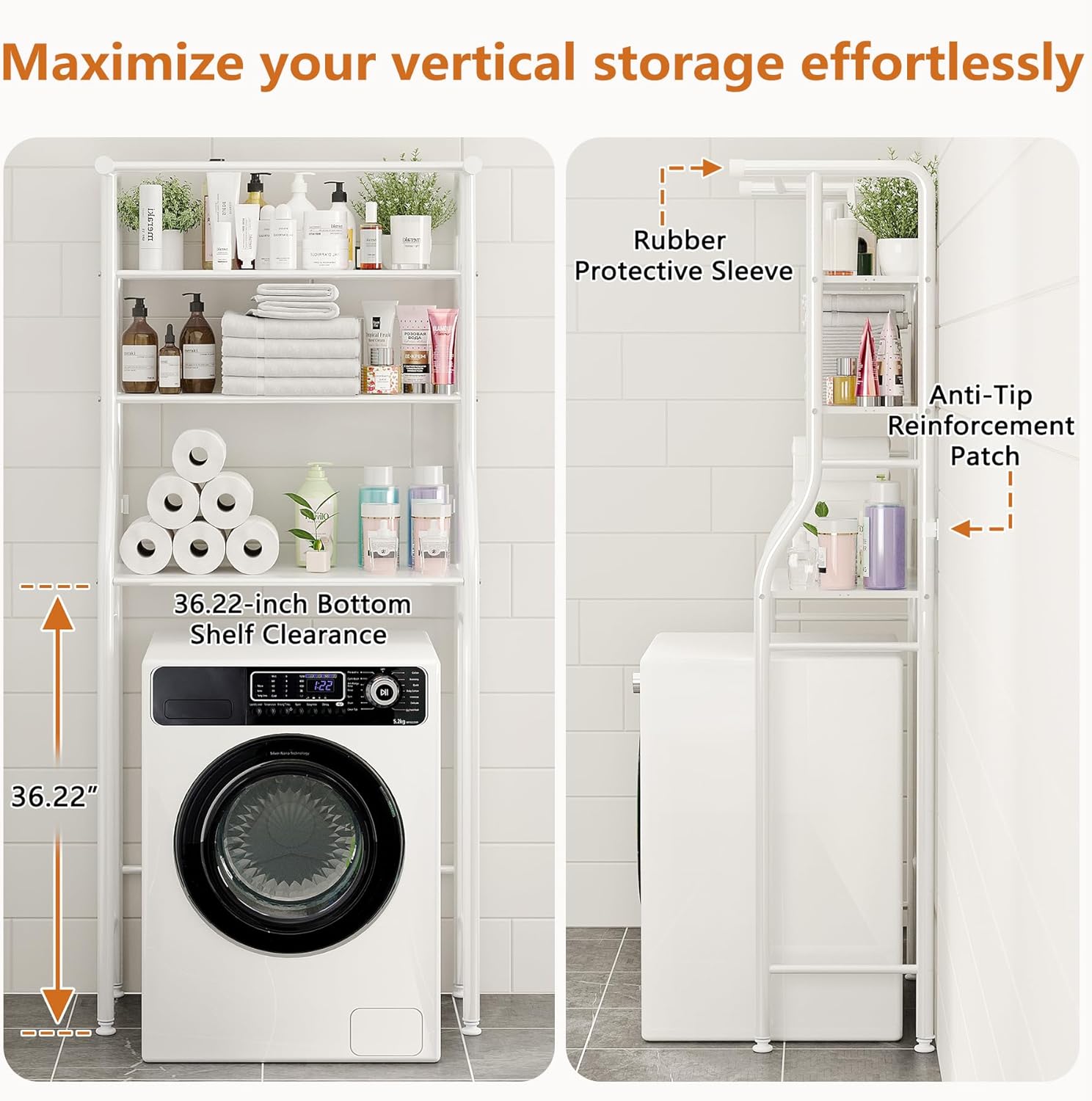 UDEAR 3-Tier Over The Toilet Rack,with Hanging Rod,Tower Shelf,Black