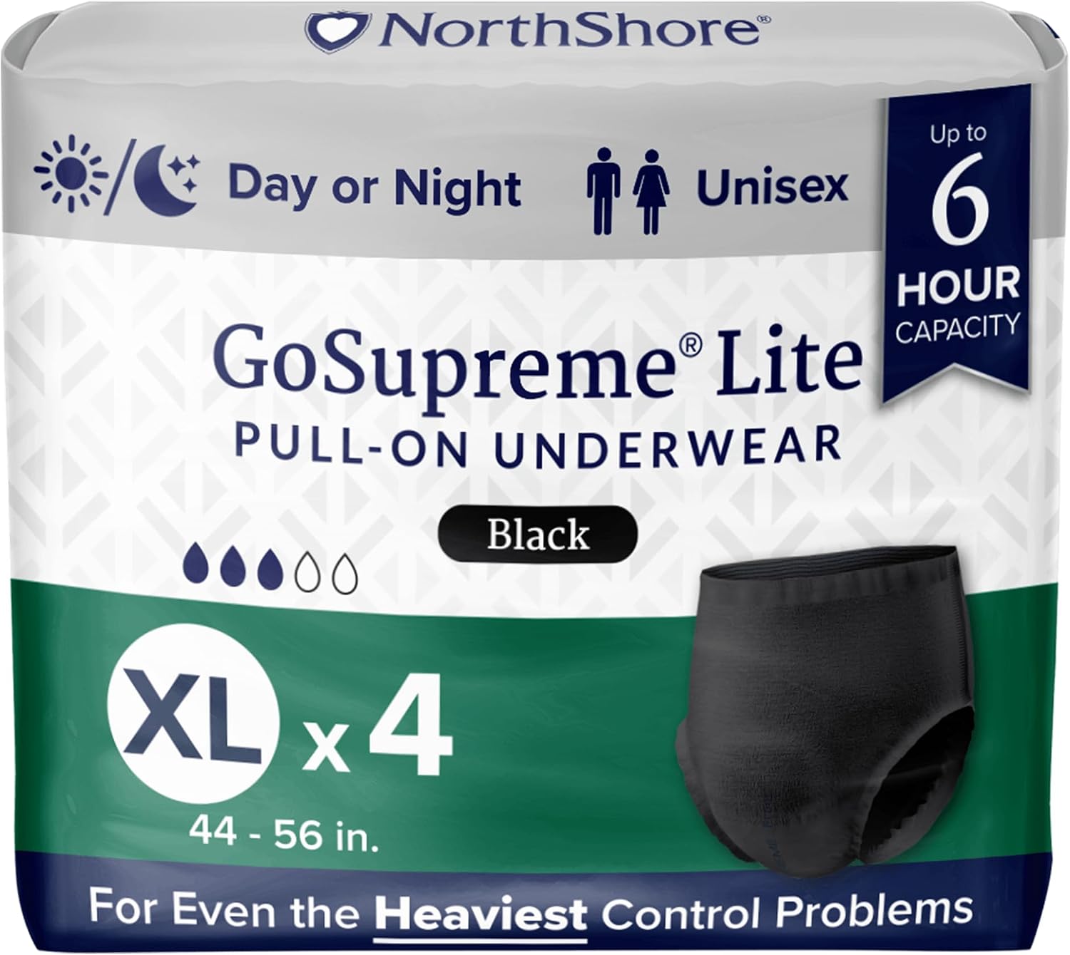 NorthShore GoSupreme Lite 6-Hour Daytime Underwear, White, Medium, 14 Count