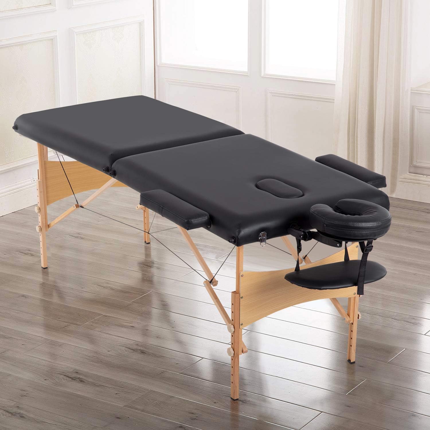 BestMassage | Portable Massage Table | 24" Wide, Black PU Leather | Lightweight, 2-Fold Massage Table with Height Adjustment, 450lbs Capacity, Carry Bag | For Massage, Facial, Tattoo, Home, Spa