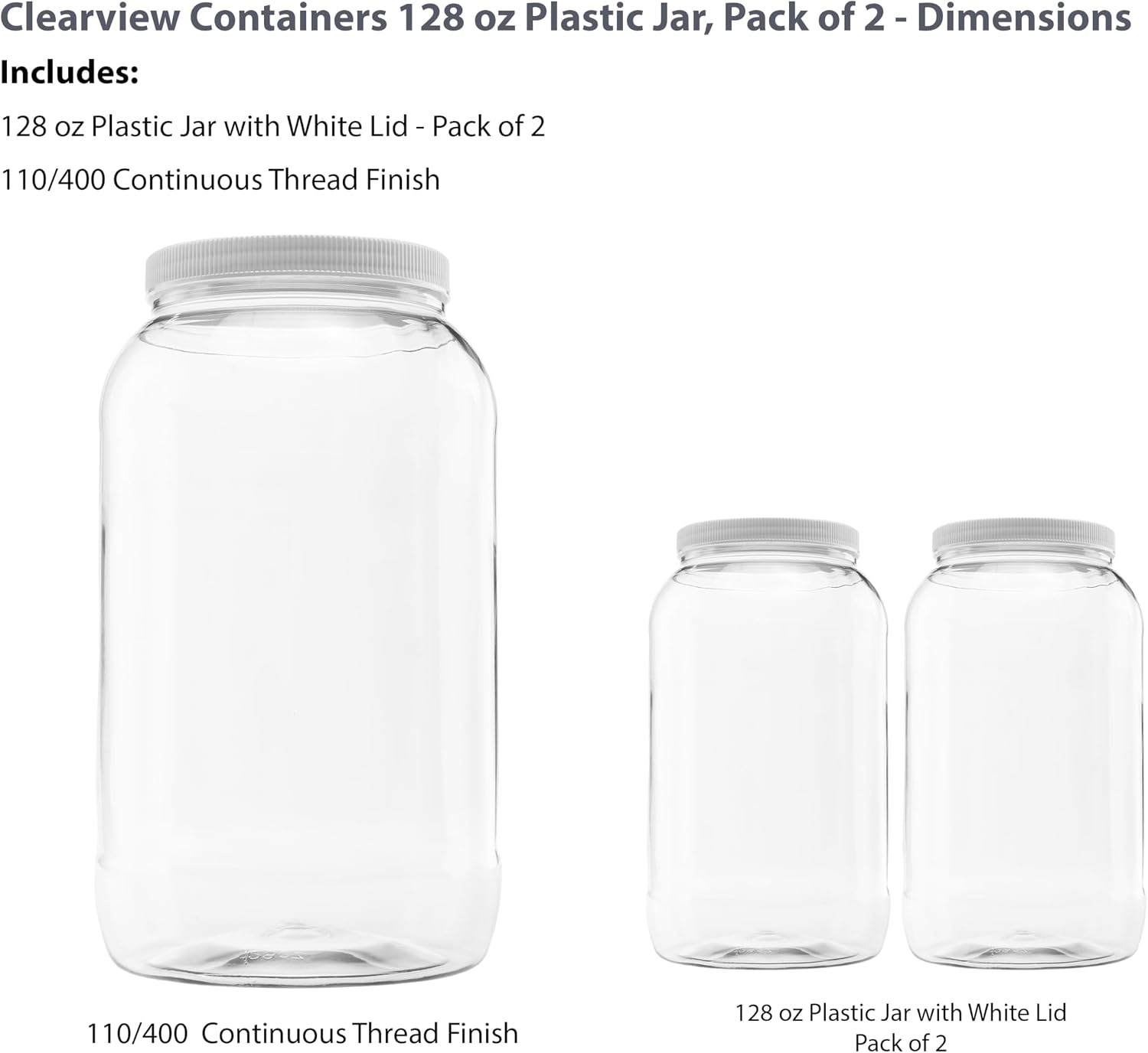 1 Pack - 128 oz (1 Gallon) Plastic Storage Jars with 110-400 Leak Proof Black Lids, Food Grade, BPA Free, Hand Wash Only (128oz, BLK, 1PK)