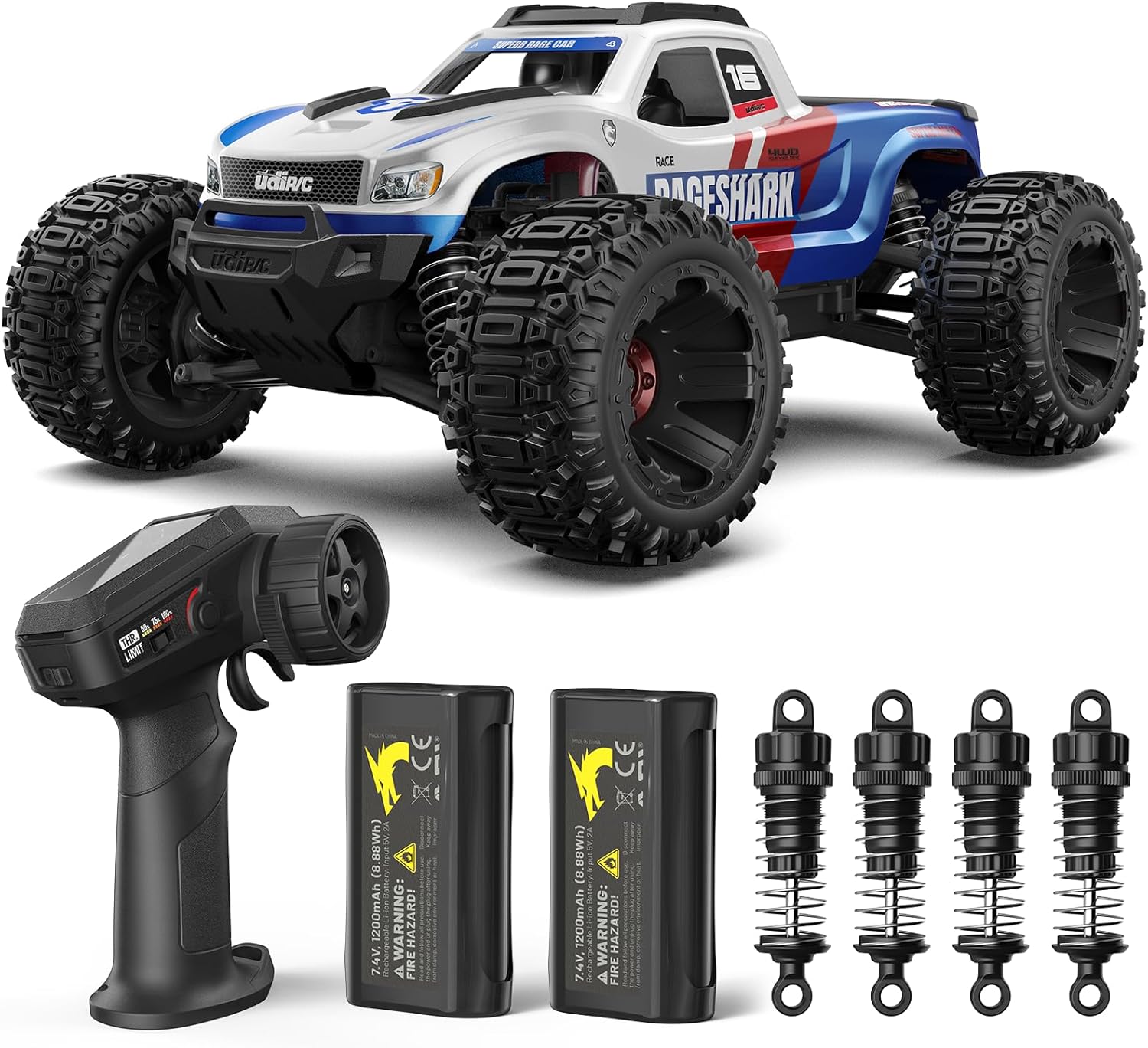 UDIRC Fast RC Cars for Adults, Upgradable 56 MPH, Heavy Duty RC Truck, 4X4 Off Road All Terrain 2.4Ghz RTR 1:16 Remote Control Car
