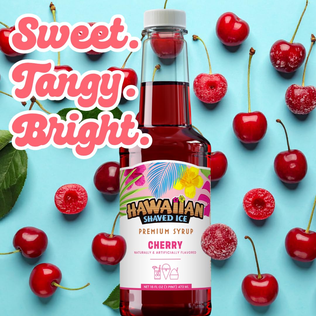 Hawaiian Shaved Ice Blue Raspberry Syrup - Made Nut Soy Dairy Free in the USA - Flavor Fluffy Shaved & Crunchy Snow Cone - Shelf Stable After Opening - Makes 8 Servings - 16 ounces