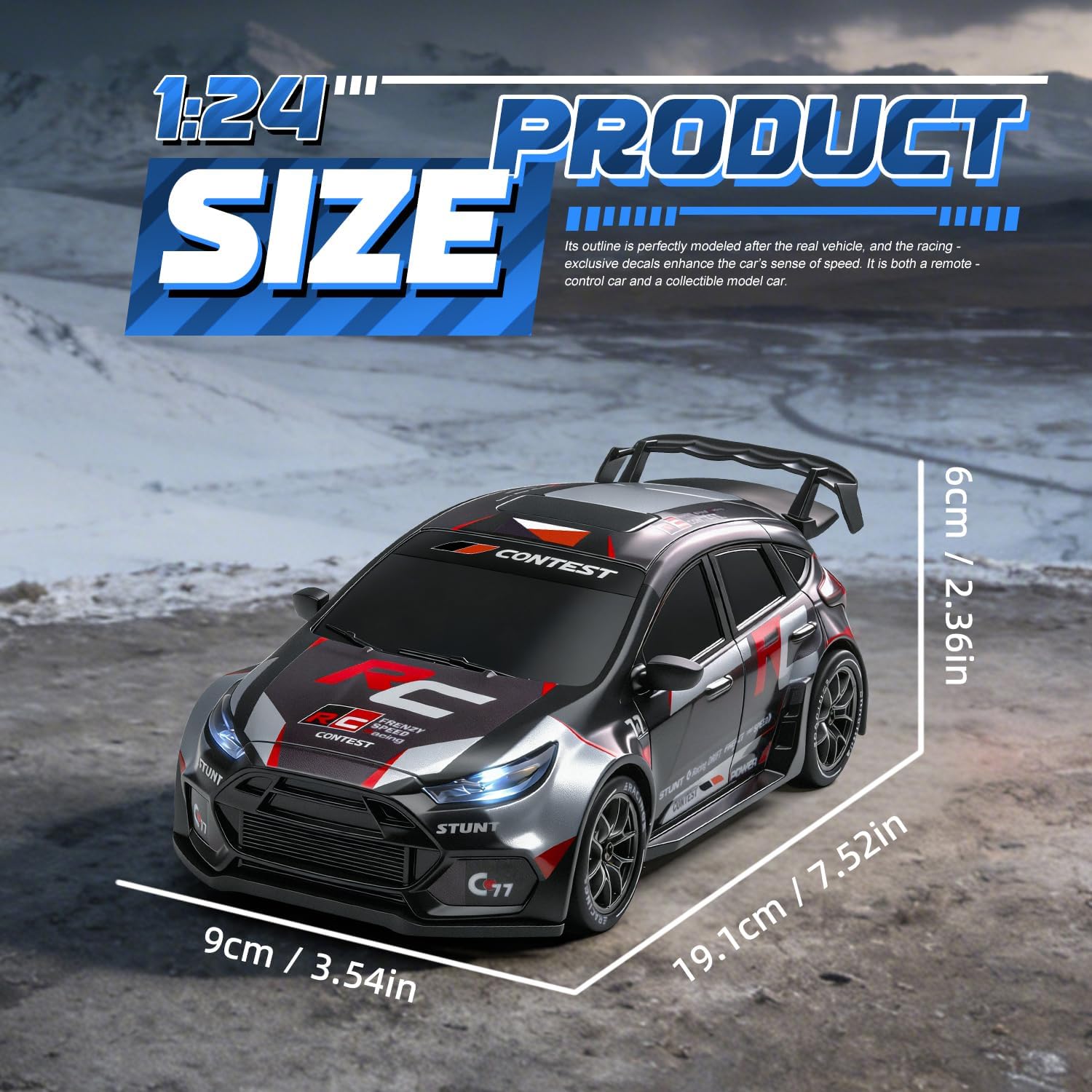 RC Drift Car Purple Racing Livery 1/24 Remote Control Car for Adult | 20KM/H 4WD Low/High Speed RC Cars with LED Lights, Extra Drifting Tires, Vehicle for Kids Boys Girls Beginners Indoor Outdoor