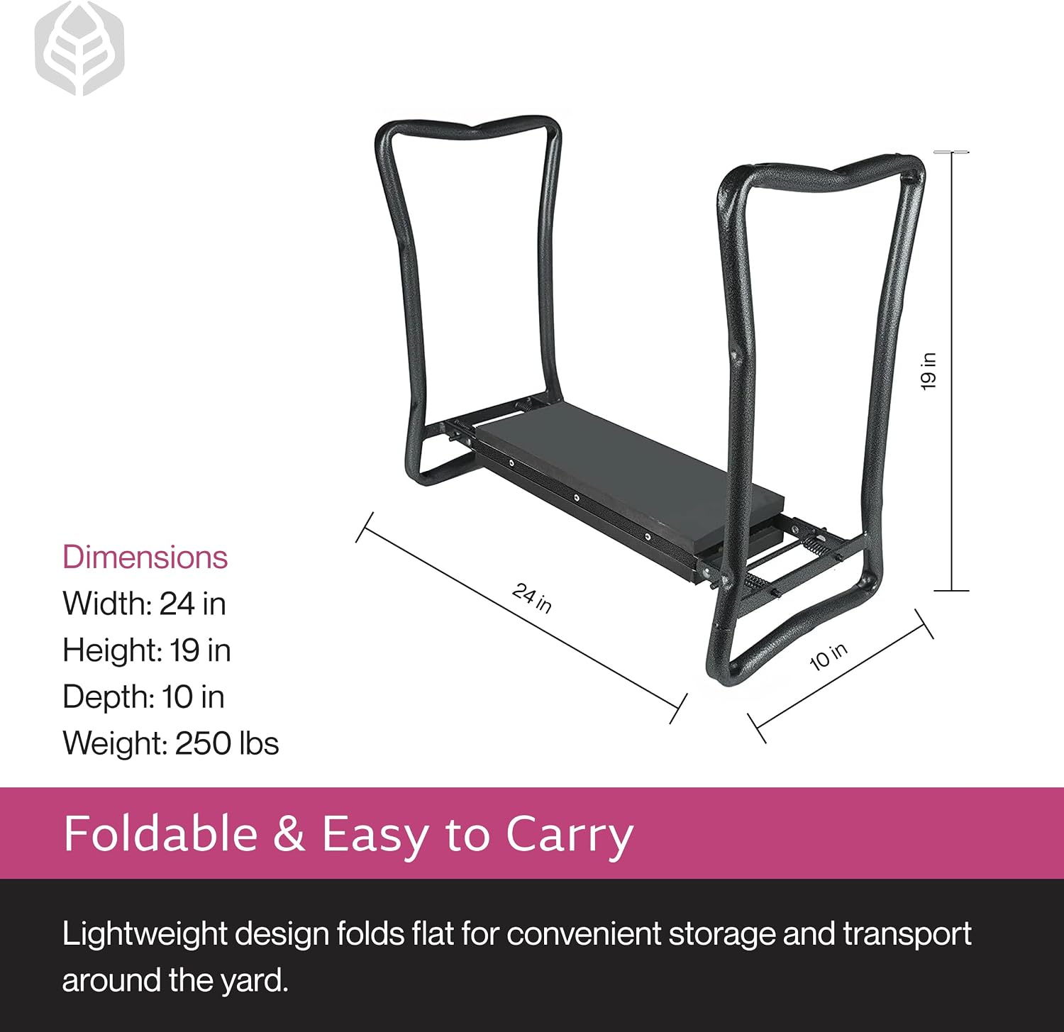 Yard Butler Garden Kneeler and Seat, Foldable Stool, Silver and Black | Foldable Gardening Stool and Kneeling Bench, Heavy Duty Steel, Foam Padded