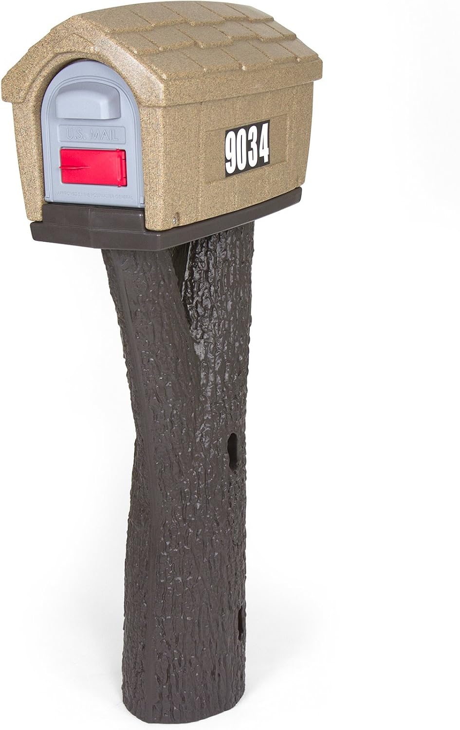 Simplay3 Rustic Home Plastic Residential Cabin Mailbox & Post Mount Combo Kit with 2 Access Doors - Sandstone, Made in USA