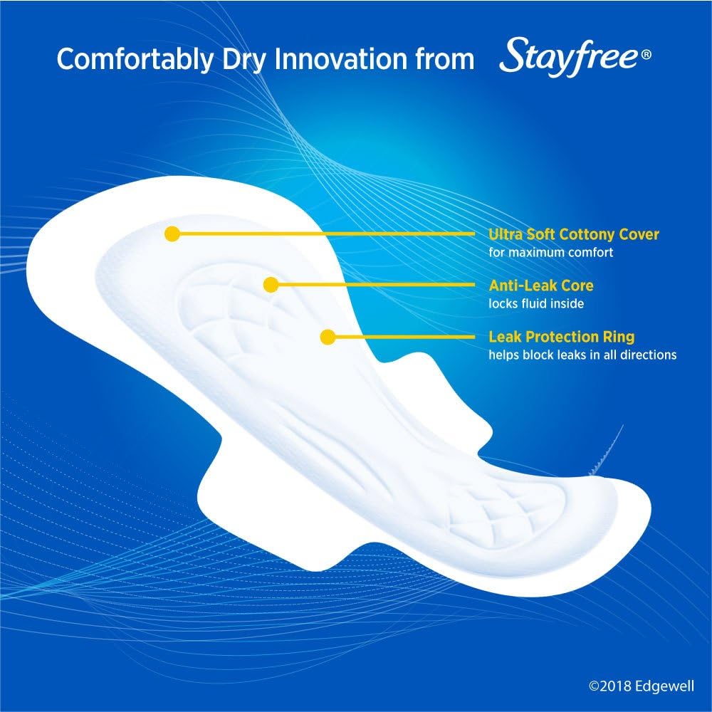 Stayfree Ultra Thin Overnight Pads Wings, Period and Leaks, 28 ct