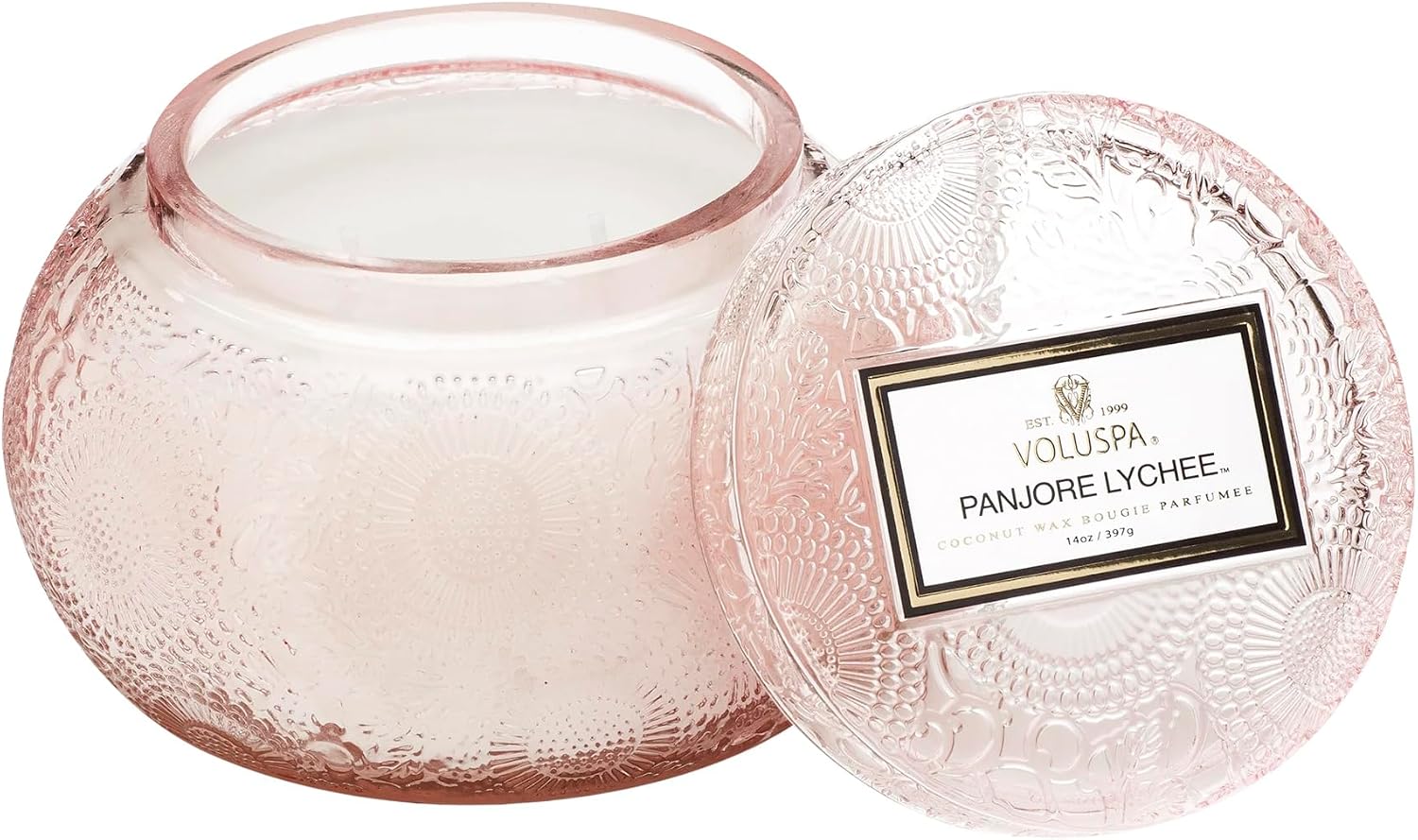Voluspa Panjore Lychee, Glass Chawan Bowl Candle, 14 oz, 50 Hour Burn Time, Coconut Wax for Clean Burning, Handcrafted in the USA