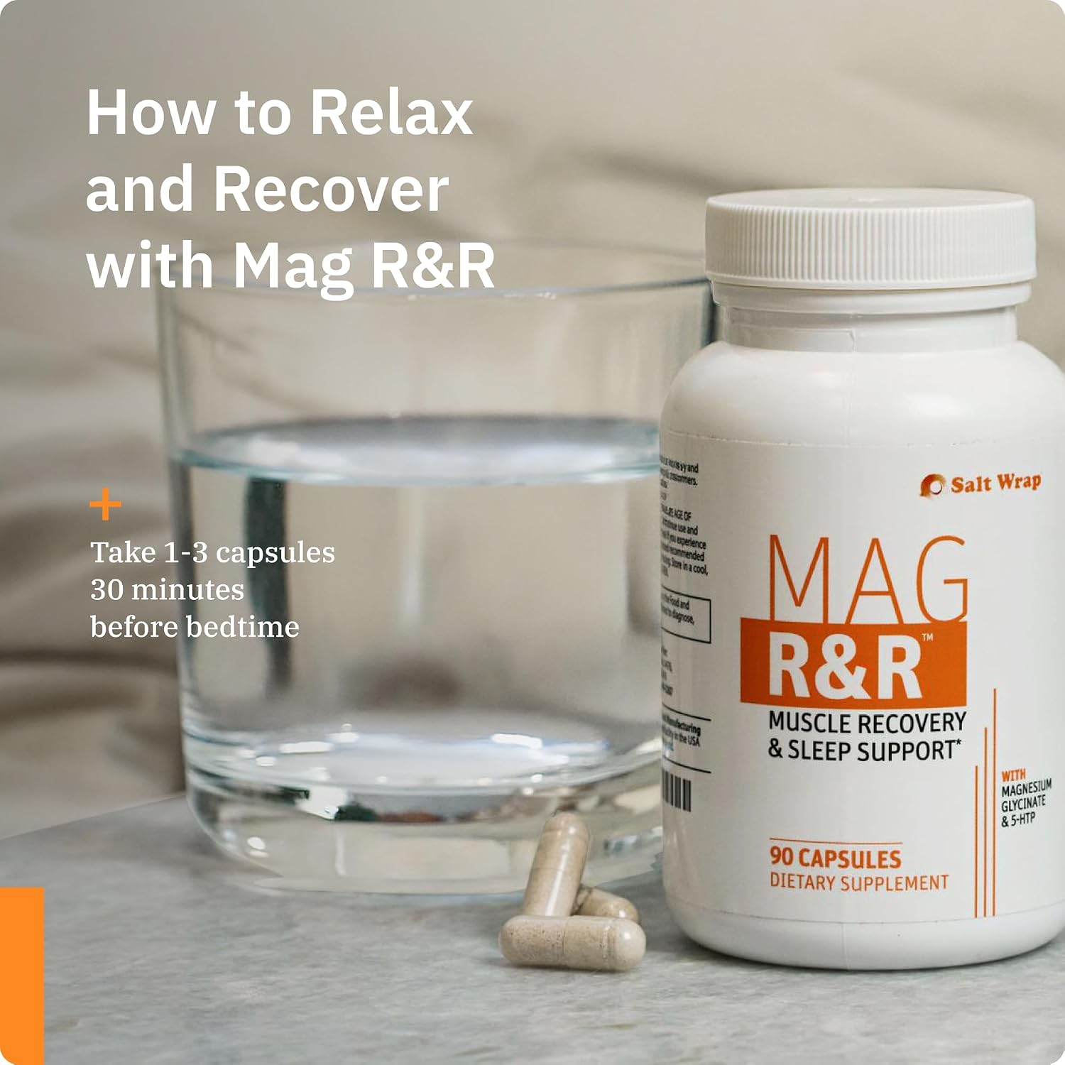 SaltWrap Mag R&R - Nighttime Muscle Cramps Support, Natural Sleep Support for Adults with Magnesium Glycinate for Muscle Spasm and Leg Cramps Relief