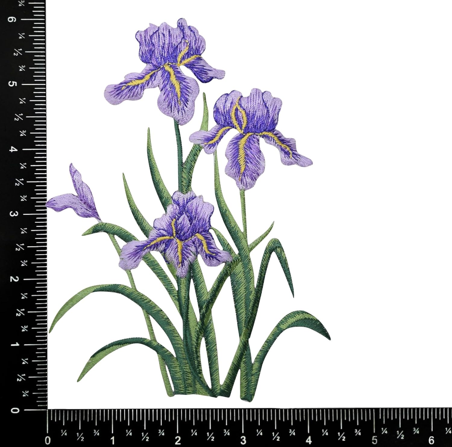 Purple Iris Flower Iron On Patch, Large Embroidered Floral Applique for Jackets, Denim, Backpacks & Crafts, 6 inch Tall x 4.62 inch Wide
