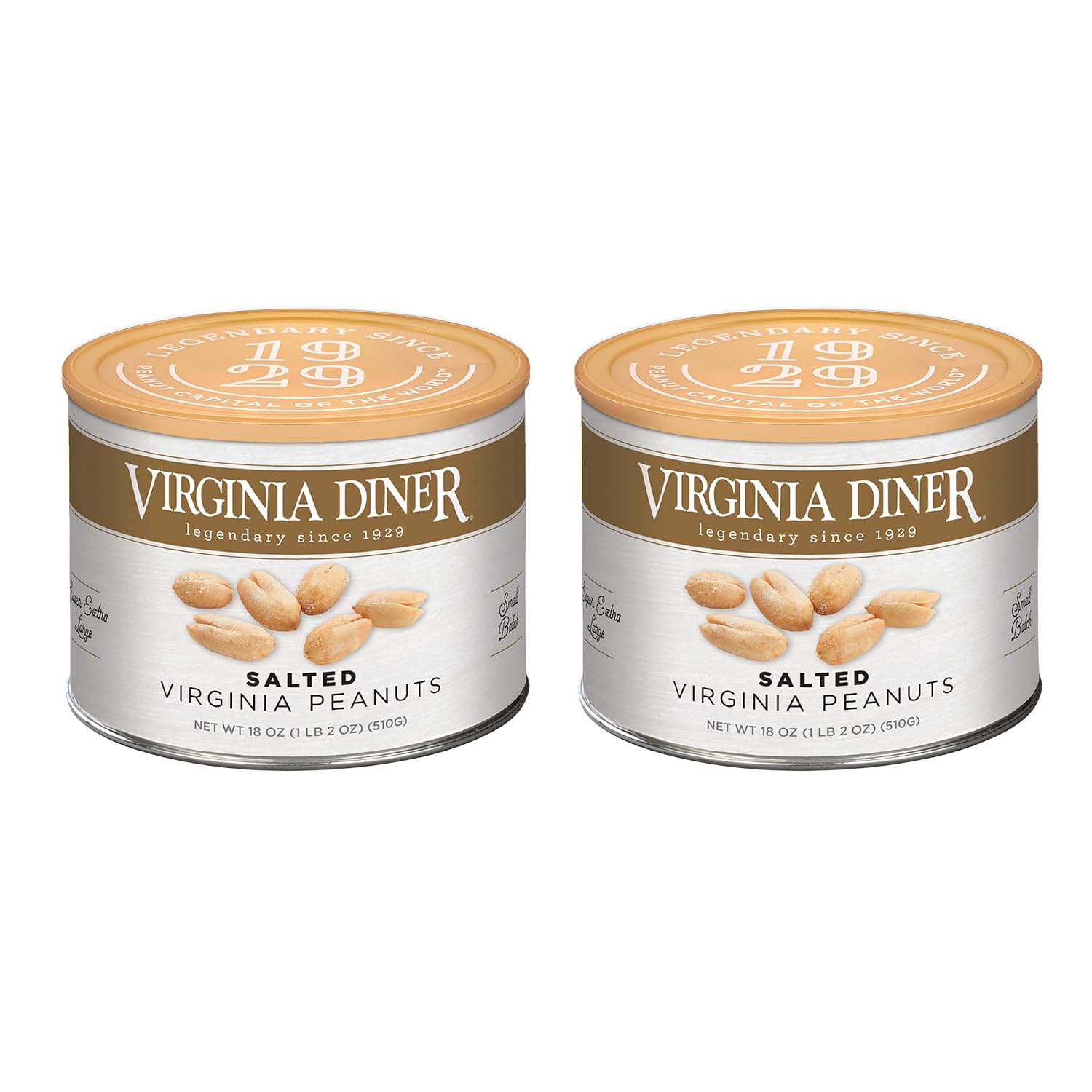 Virginia Diner Salted Virginia Peanuts - XL Gourmet Peanuts Non-GMO, Preservative Free Gifts from Virginia Since 1929-18 Oz Can