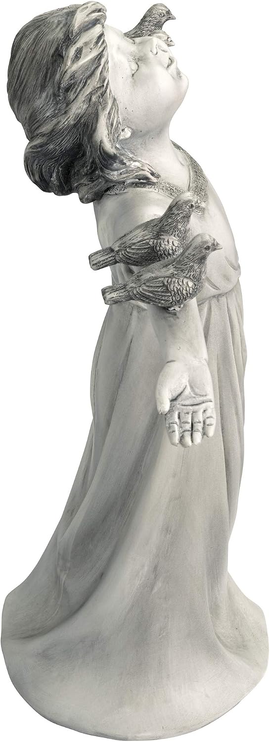 Design Toscano Basking in Glory Little Girl with Birds Outdoor Garden Statue, Medium, 16 inches tall, Cast Stone Resin, Two Tone Stone Finish