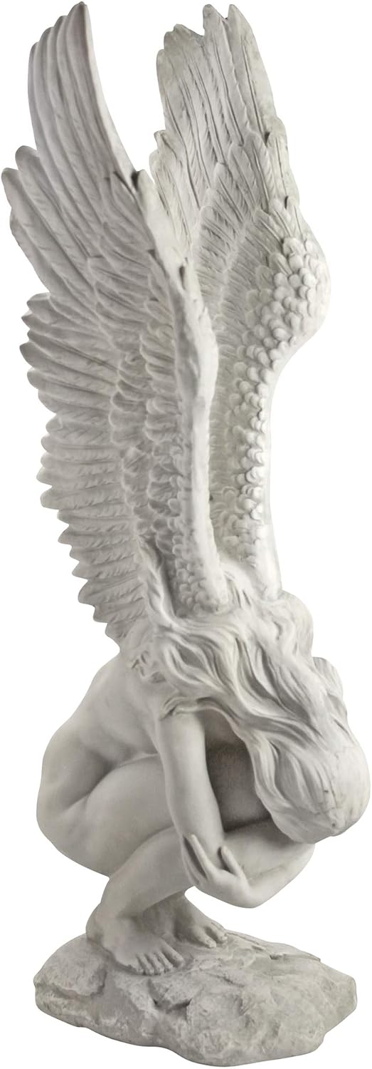 Design Toscano Remembrance and Redemption Angel Religious Indoor/Outdoor Garden Statue, From Base to Top of the Wings Nearly 3 feet tall! Tall, Cast Stone Resin, Antique Stone Finish