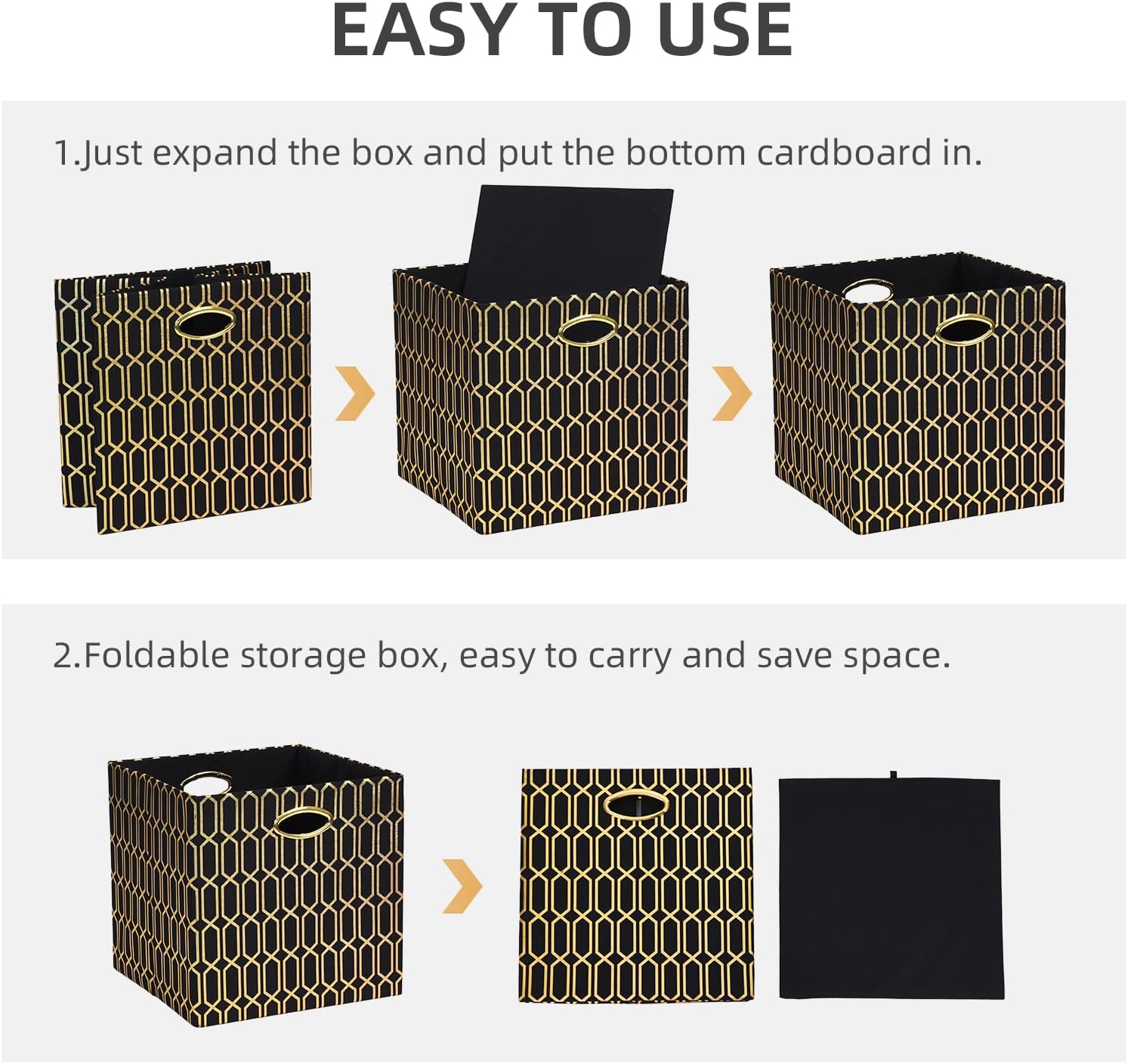 Posprica Storage Bins, Storage Cubes,13×13 Fabric Drawers Organizer Basket Boxes Containers (13×13×13/4pcs, Cream/gold geometry Pattern)