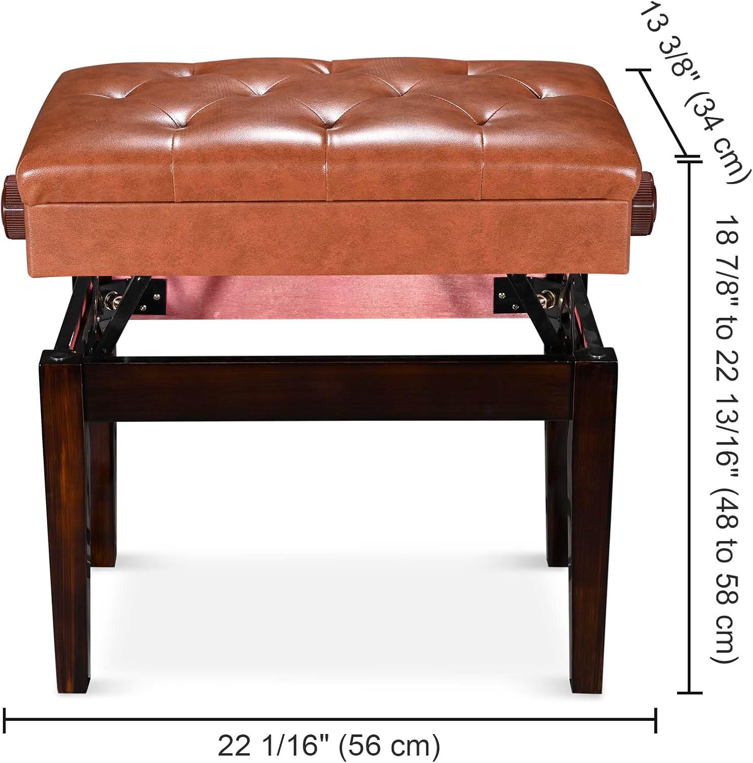 AW Adjustable Piano Bench with Storage Brown Wooden Keyboard Stool Seat | Leather Cushion Paino Chair for Piano Shop Music School Studio Capacity 400lbs
