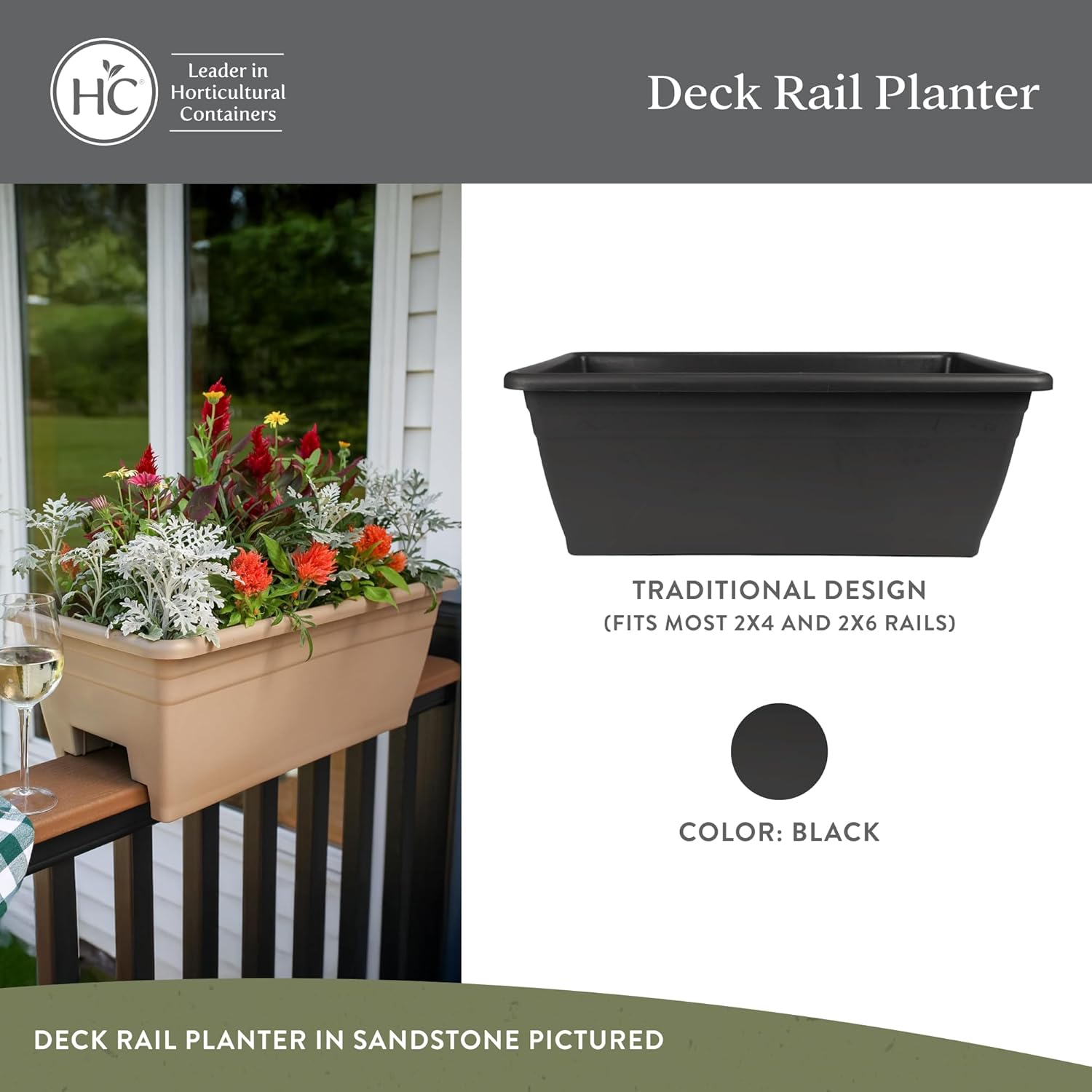 The HC Companies 24 Inch Deck Rail Box Planter Lightweight Outdoor Plastic Plant Pot for Herbs and Flowers, White