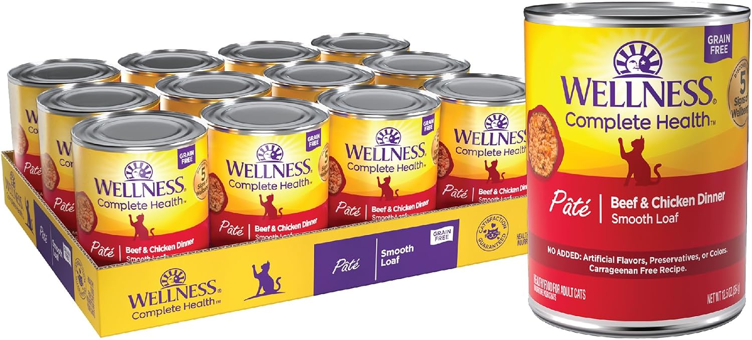 Wellness Complete Health Pate Adult Canned Wet Cat Food, Natural, Protein Rich, Grain Free, Turkey Dinner Recipe, 12.5 oz, Pack of 12 Cans