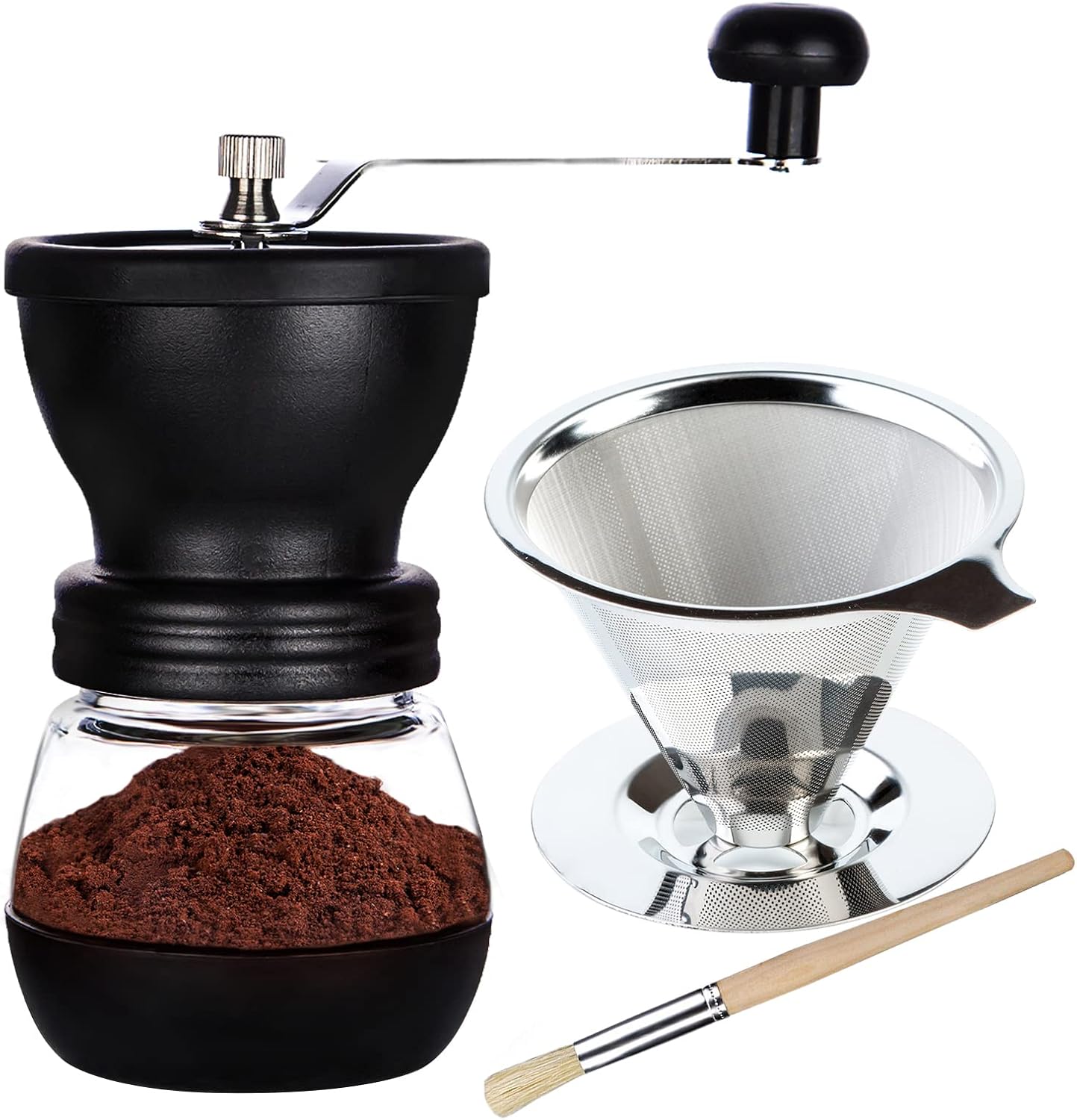 PARACITY Manual Coffee Grinder, Ceramic Burr, 2 Glass Jars, 11oz per Jar