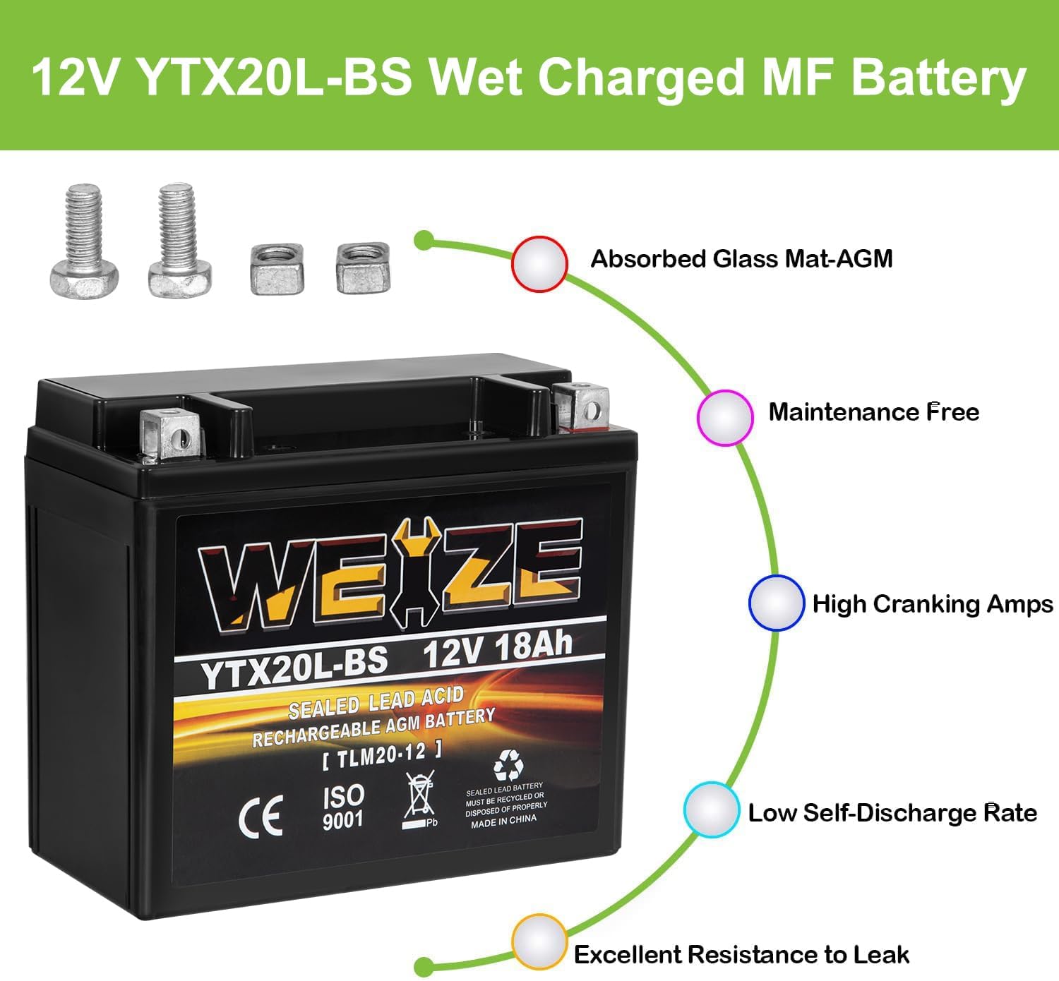 Weize YTX14 BS ATV Battery High Performance - Maintenance Free - Sealed AGM YTX14-BS Motorcycle Battery compatible with Honda Suzuki Kawasaki Yamaha scooter snowmobile