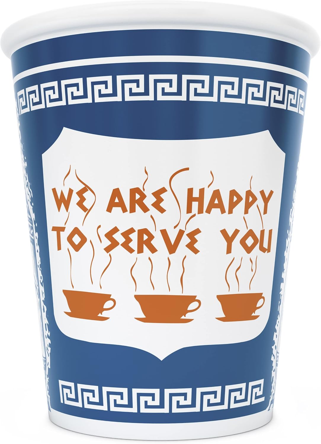 ExceptionLab 10 oz Ceramic New York City Greek Coffee Cup "We are Happy to Serve You"