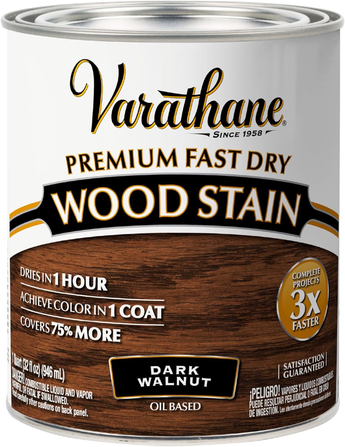 Varathane Premium Fast Dry Weathered Gray Wood Stain | Oil-Based, 1 Coat Color, 1 Hour Dry Time, Interior Wood Stain, Furniture, Cabinets, Doors, Covers Up to 275 Sq Ft, Quart
