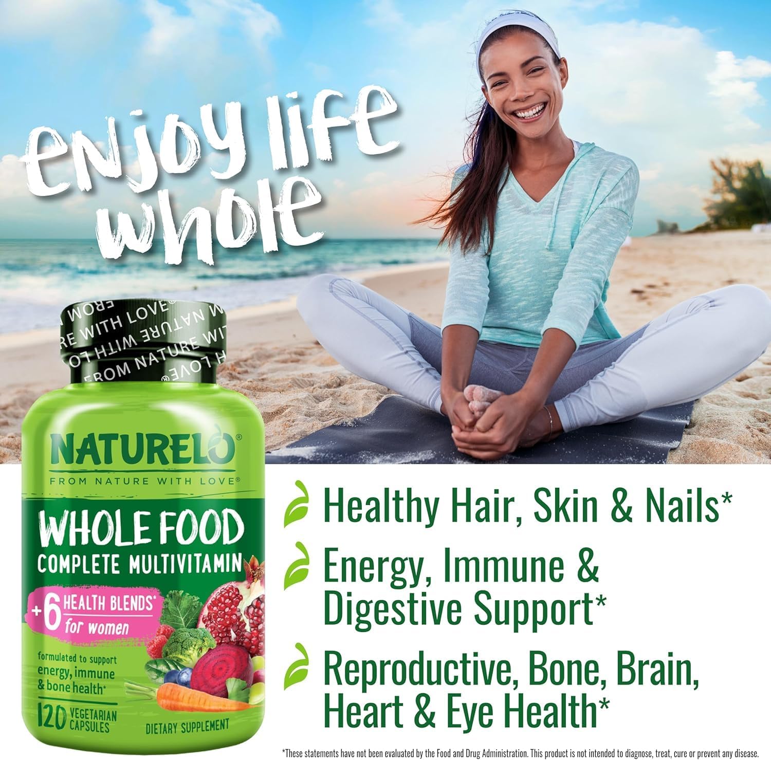 NATURELO Whole Food Multivitamin for Women - with Vitamins, Minerals, & Organic Extracts - Supplement for Energy and Heart Health - Non GMO - 120 Vegan Capsules | Women's Multivitamins with Vitamins, Minerals, Organic Extracts for Energy and Heart Health…
