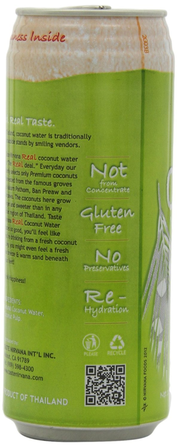 Taste Nirvana Real Coconut Water With Pulp, 16.2-oz, Pack of 24