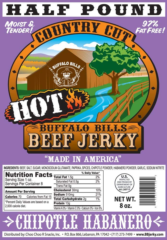 Buffalo Bills Mesquite Country Cut smoked Beef Jerky, Moist & Tender, 8 Oz | Mesquite Beef Jerky, Made In USA, High Protein, Low Carb, For Work, Trips, On-The-Go Snacking, Smoky Flavor, Hot Snacks