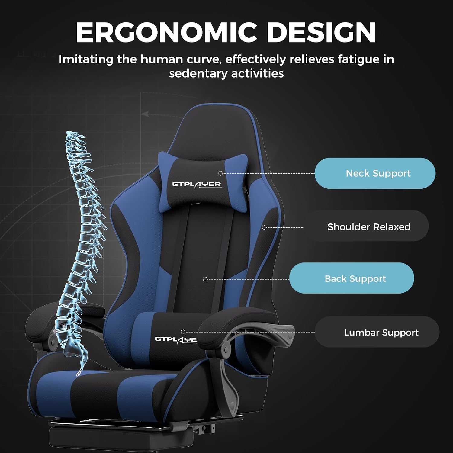GTPLAYER Gaming Chair, Computer Chair with Footrest and Lumbar Support