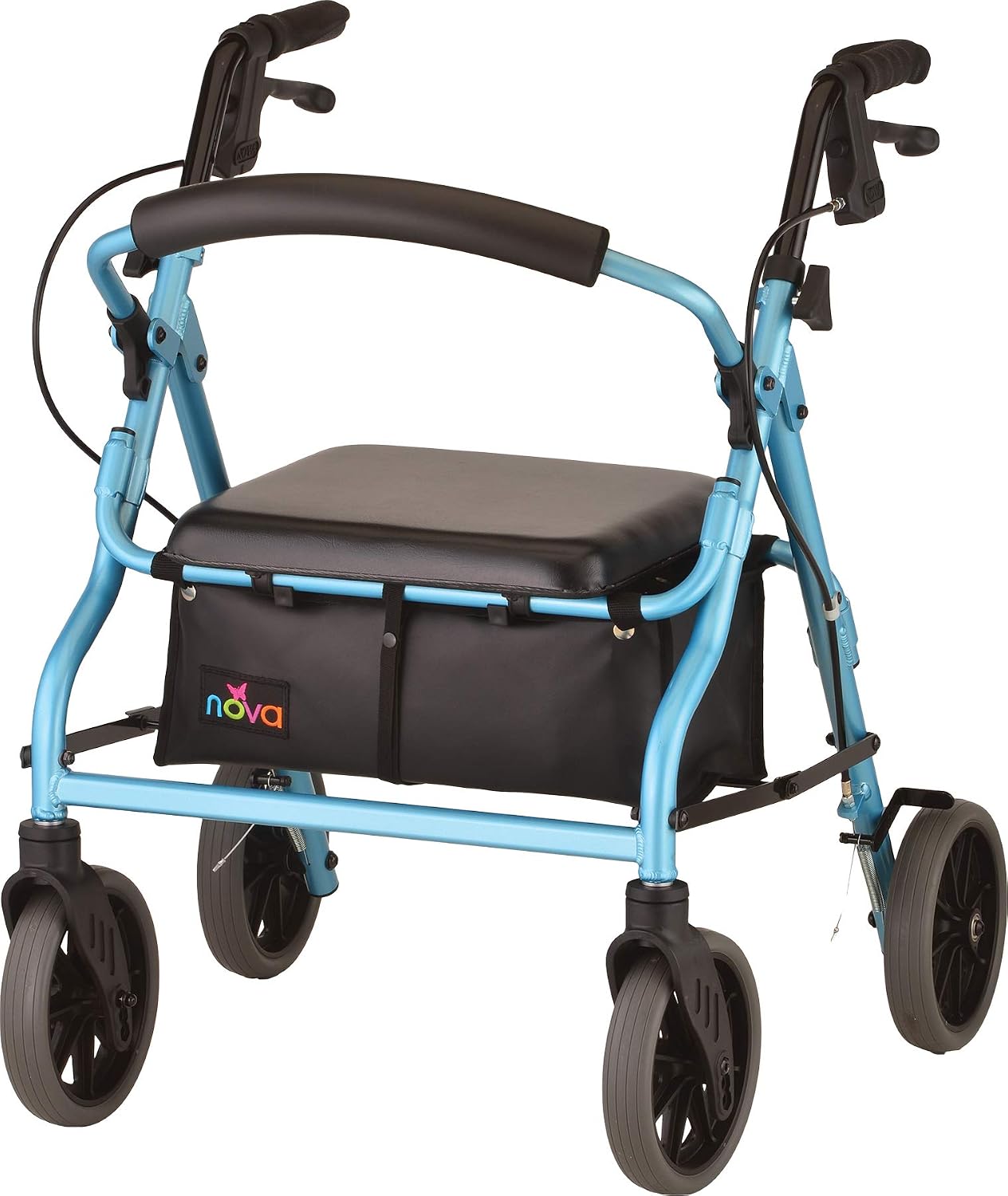 NOVA Zoom 22 Rollator Walker for Seniors, Rolling Walker with Locking Hand Brakes, Padded Seat & 8" Wheels, Lock N Load for Easy Transport & Storage, Adjustable Height 5'5"–6'1", Red