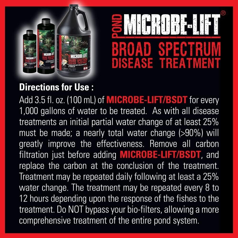 MICROBE-LIFT BSDT16 Broad Spectrum Disease Treatment for Ponds and Outdoor Water Garden, Safe for Live Koi Fish, Goldfish, Plants, and Decor, 16 Fl Oz