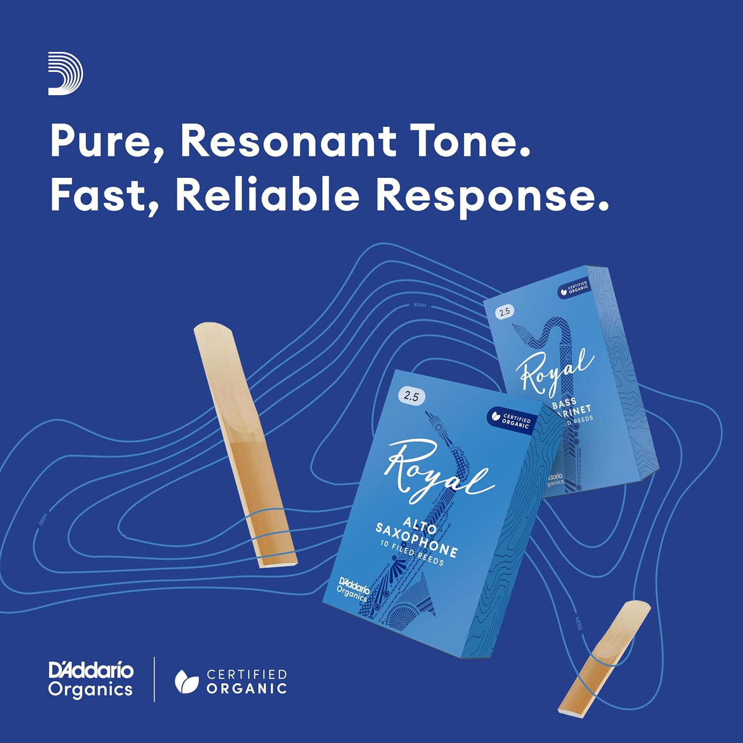 D'Addario Organics Royal Alto Saxophone Reeds Strength 1.5, 3-Pack