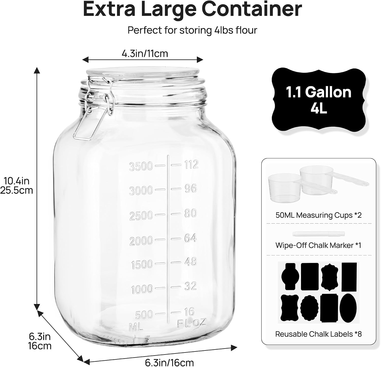 Vtopmart 78oz Glass Food Storage Jars with Airtight Clamp Lids, 3 Pack