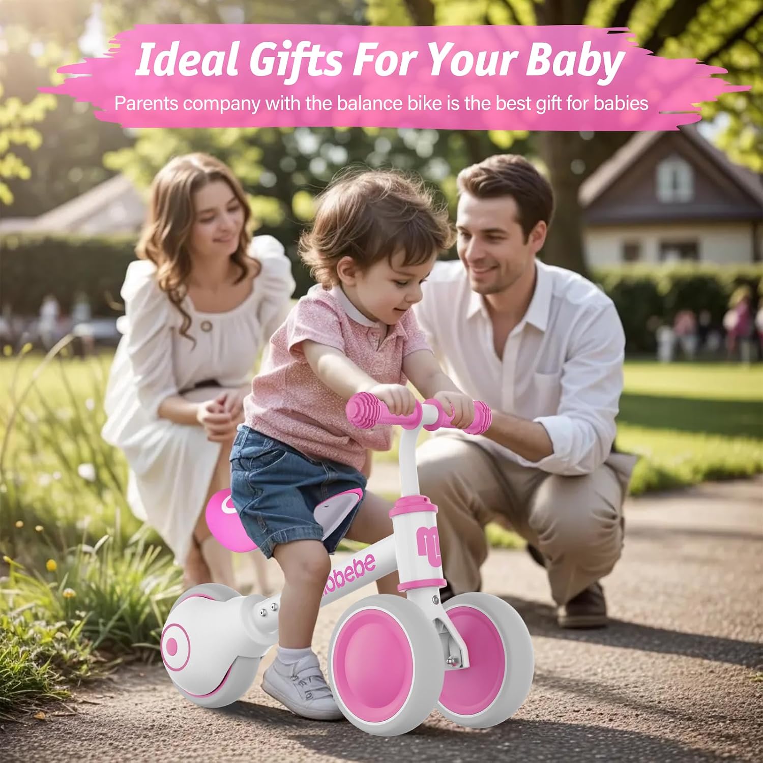 Baby Balance Bike, Cute Toddler Bikes 12-36 Months Gifts for 1 Year Old Girl Bike to Train Baby from Standing to Running with Adjustable Seat Silent & Soft 3 Wheels