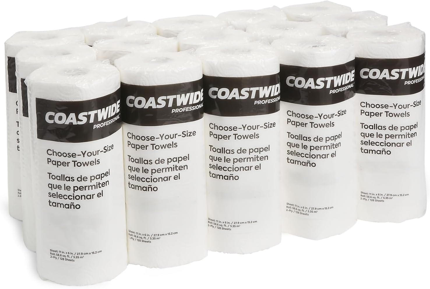 Coastwide Professional Choose-Your-Size Paper Towels, 2-Ply, White, 128 Sheets/Roll, 15 Rolls/Carton