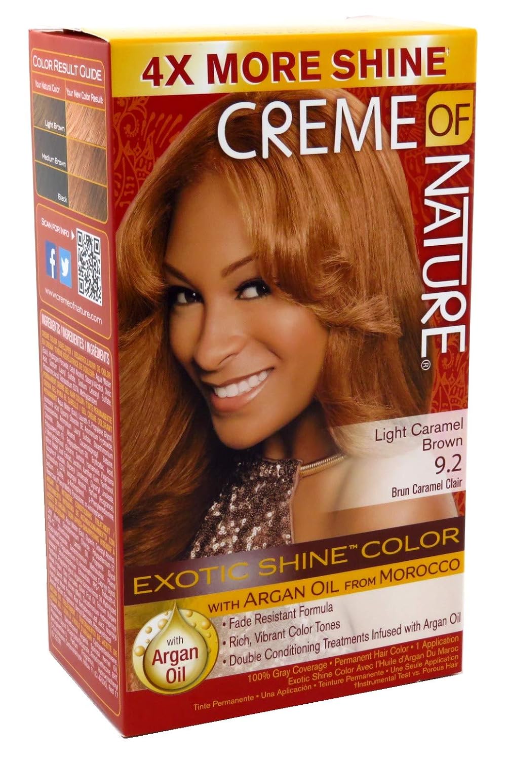 Creme of Nature, Exotic Shine Hair Color, 9.2 Light Caramel Brown, with Argan Oil from Morocco, 1 Application