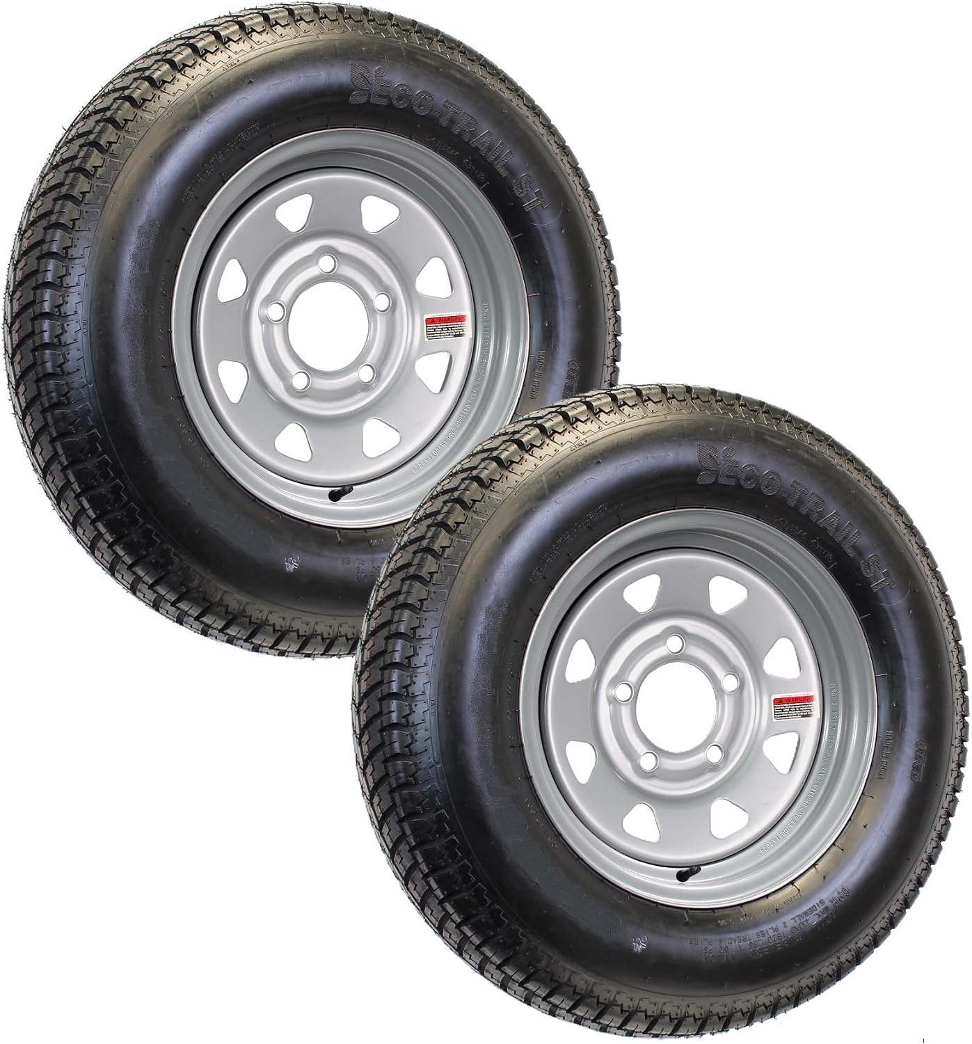eCustomrim 2-Pack Radial Trailer Tire Rim Assembly ST175/80R13 5 Lug Grey | Load Range D 8 Ply Tire With Curb Guard, 5 Bolt On 4.5 Inch Center