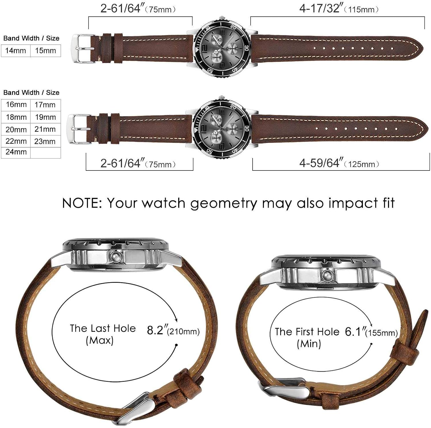 BISONSTRAP Watch Strap, Vintage Leather Replacement Bracelet, Band Width-14mm 15mm 16mm 17mm 18mm 19mm 20mm 21mm 22mm 23mm 24mm