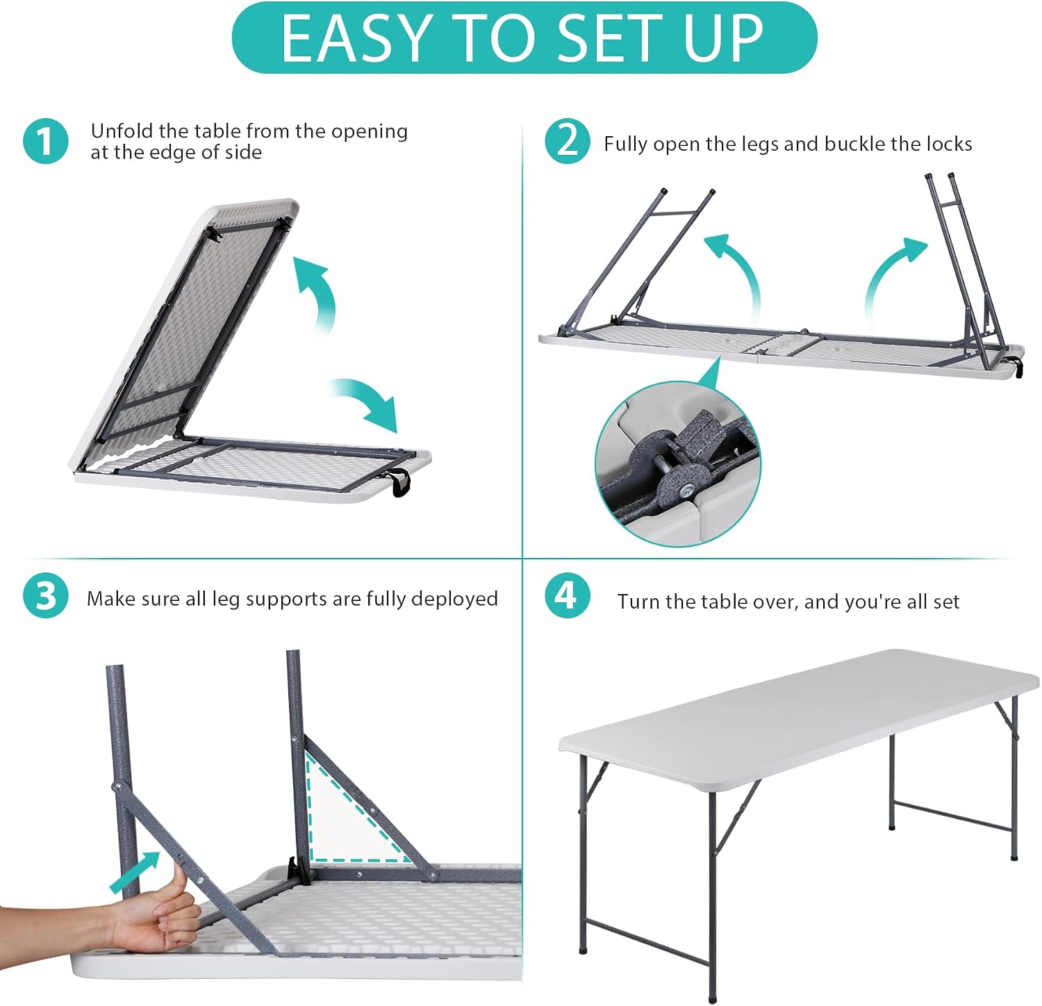 ZenStyle 3 ft Indoor Outdoor Heavy Duty Portable Plastic Folding Table