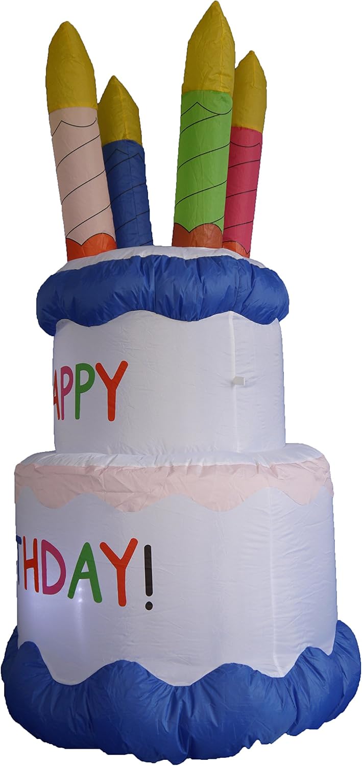 6 Foot Inflatable Happy Birthday Cake | LED Lights, Outdoor Indoor Holiday Decorations, Blow up Lighted Yard Decor, Giant Lawn Inflatable