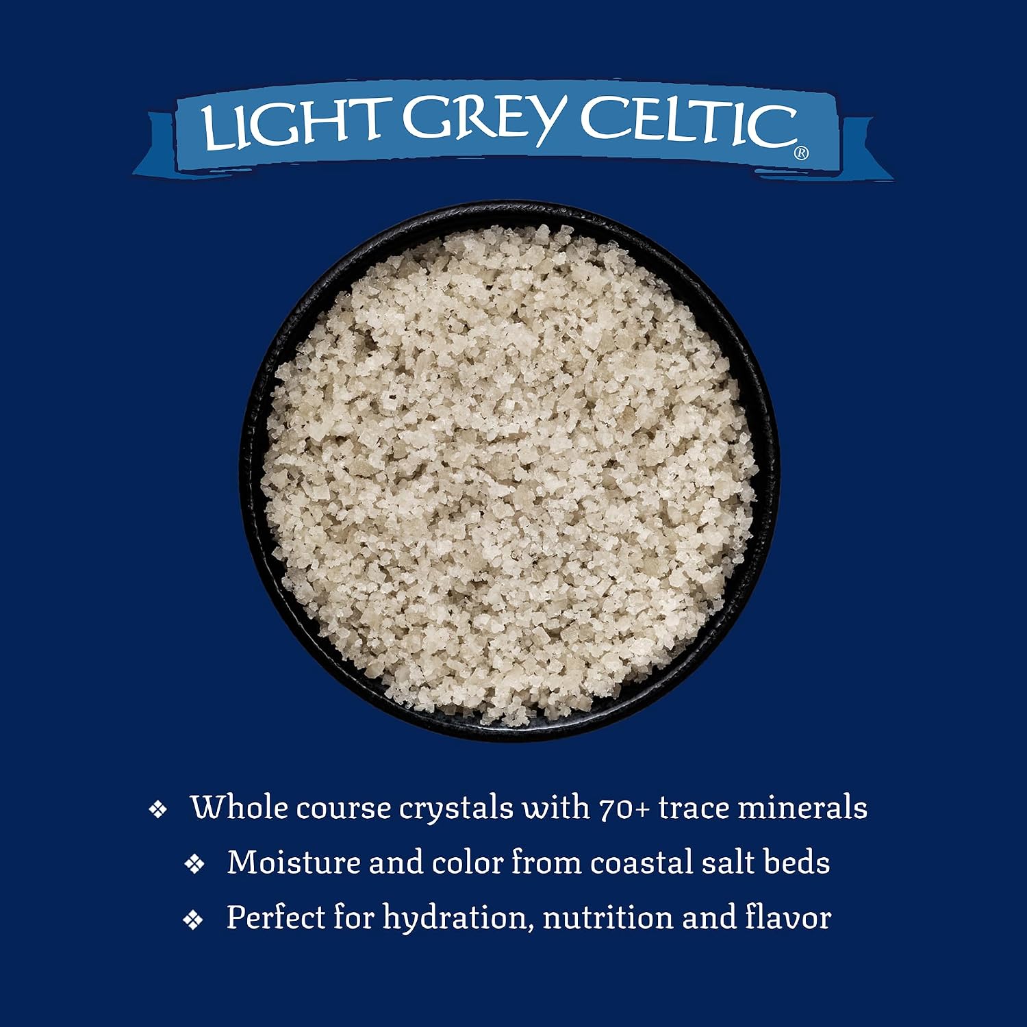 Celtic Sea Salt Light Grey Coarse, Unrefined Mineral Salt, Bulk 5 lb | Bulk coarse crystals with 70+ trace minerals for hydration, finishing, and everyday cooking; hand-harvested, lab tested