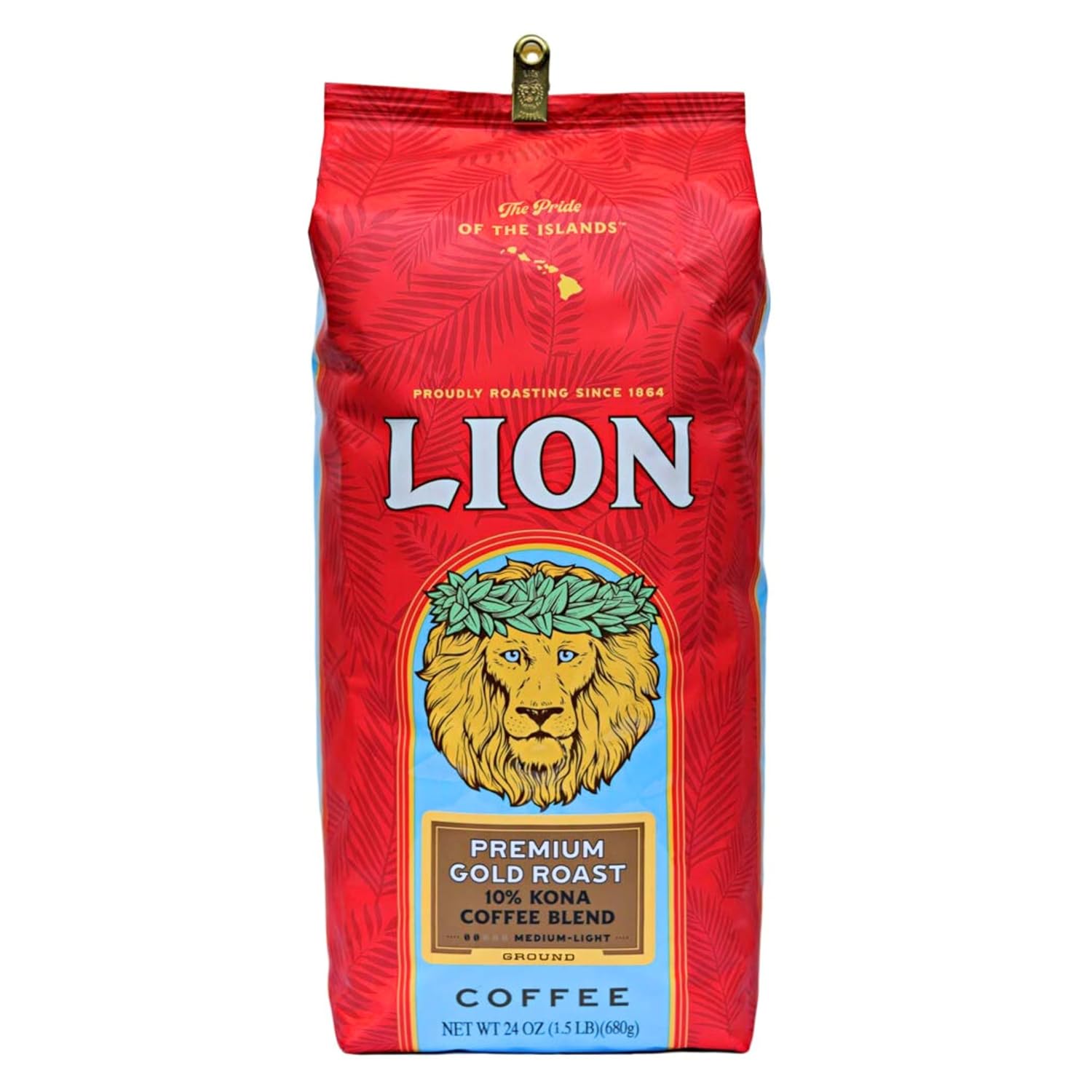 Lion Coffee 24K Gold Roast 100% Kona Ground Coffee, Medium-Light Roast, A Taste of Aloha - 7 Ounce Bag