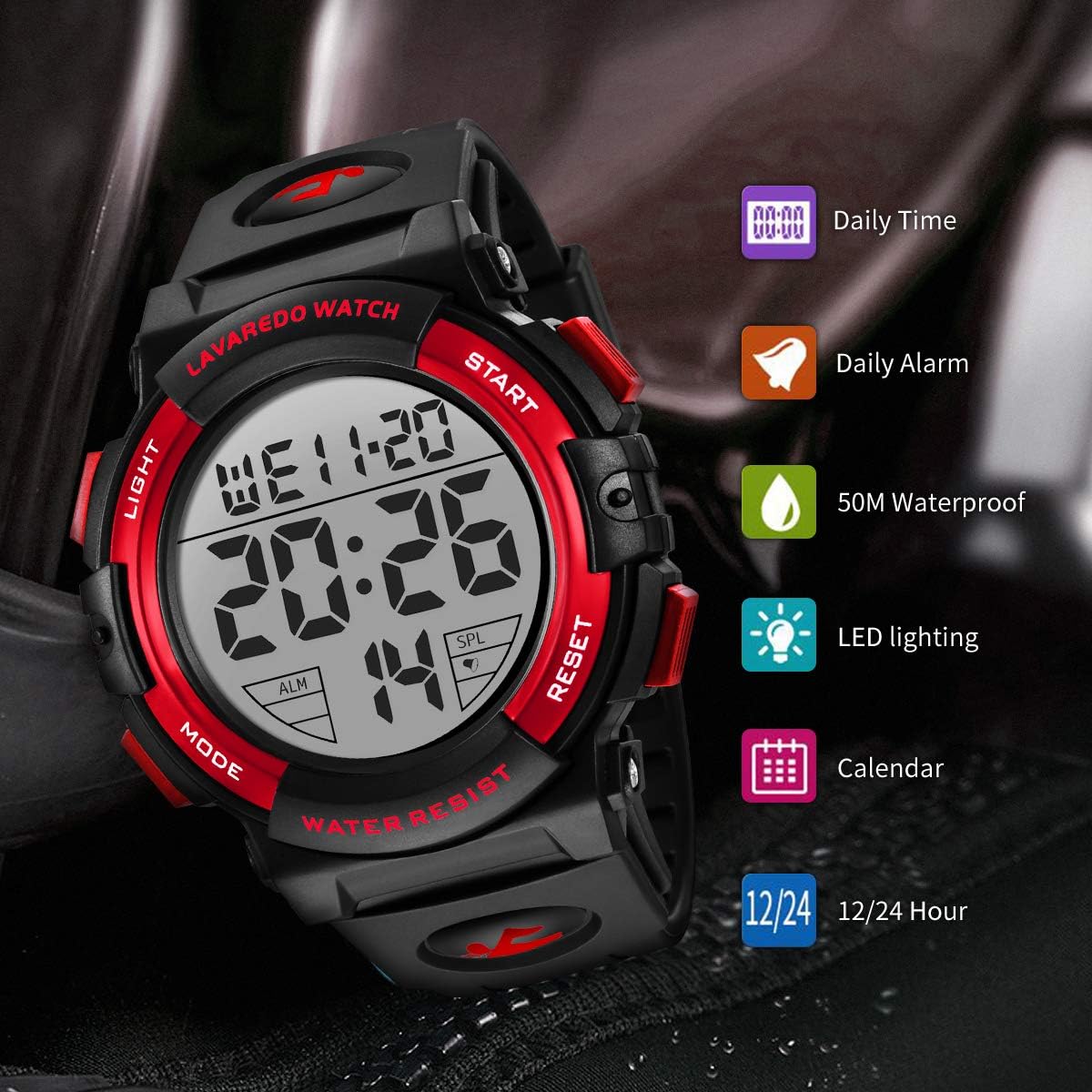 L LAVAREDO Mens Digital Watch Sports Military Watches Waterproof Outdoor Chronograph Wrist Watches for Men with LED Back Ligh/Alarm/Date