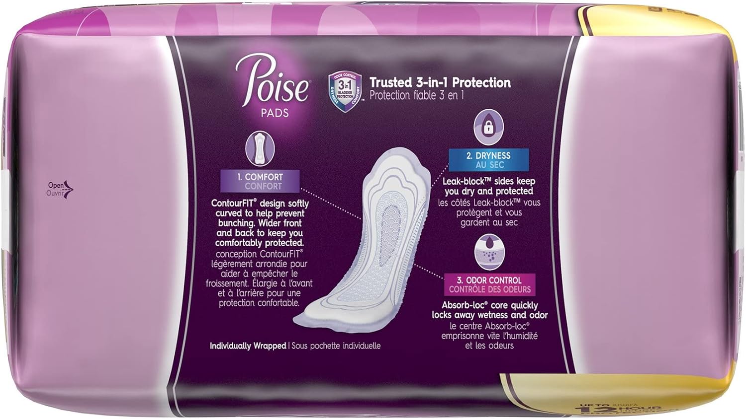 Poise Incontinence Pads, Maximum Absorbency, Long, 12 ct
