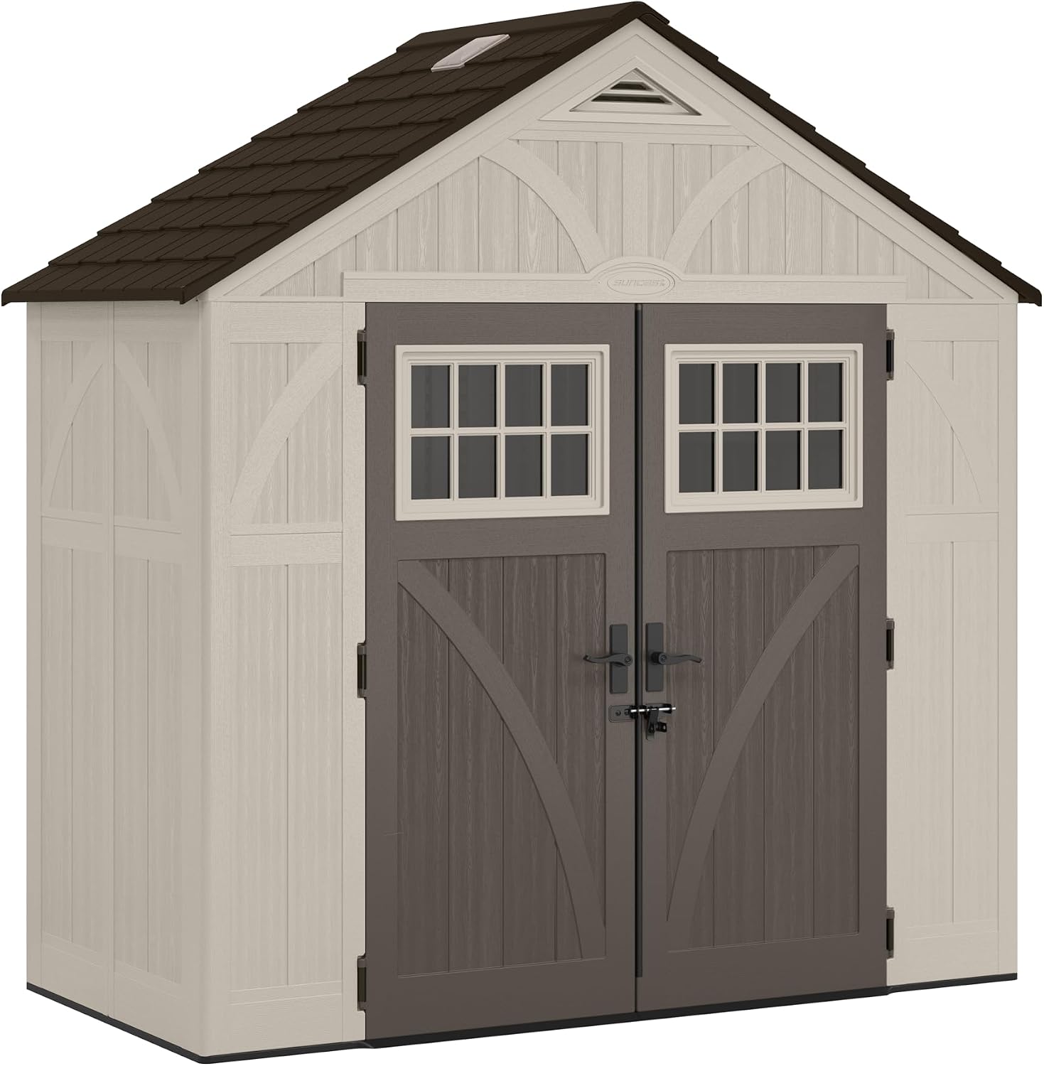 Suncast 8' x 4' Heavy-Duty Resin Tremont Storage Shed with Reinforced Floor, Skylights for Natural Light, Lockable Double Doors, Sand Finish