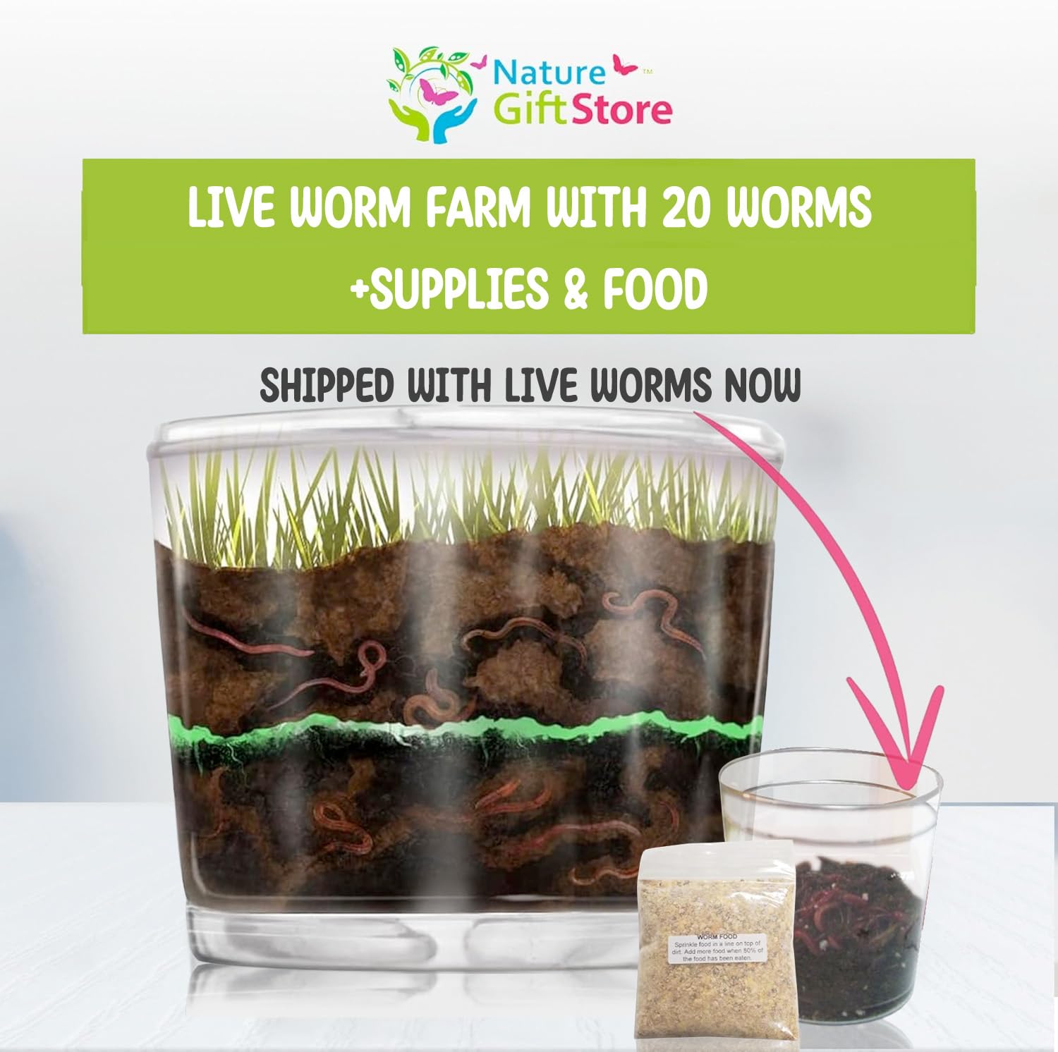 Worm Farm for Kids Kit with 20 Live Composting Worms, All-in-One Bundle | Watch composting in action with this complete kit with live worms included, all-in-one bundled engaging science project