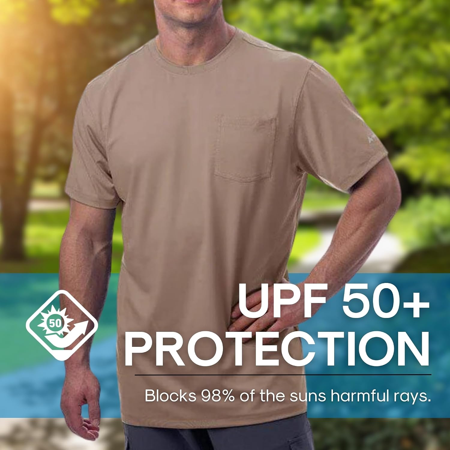 Arctic Cool Men’s Crew Neck Instant Cooling Pocket Workwear Moisture Wicking Performance UPF 50+ Short Sleeve Shirt