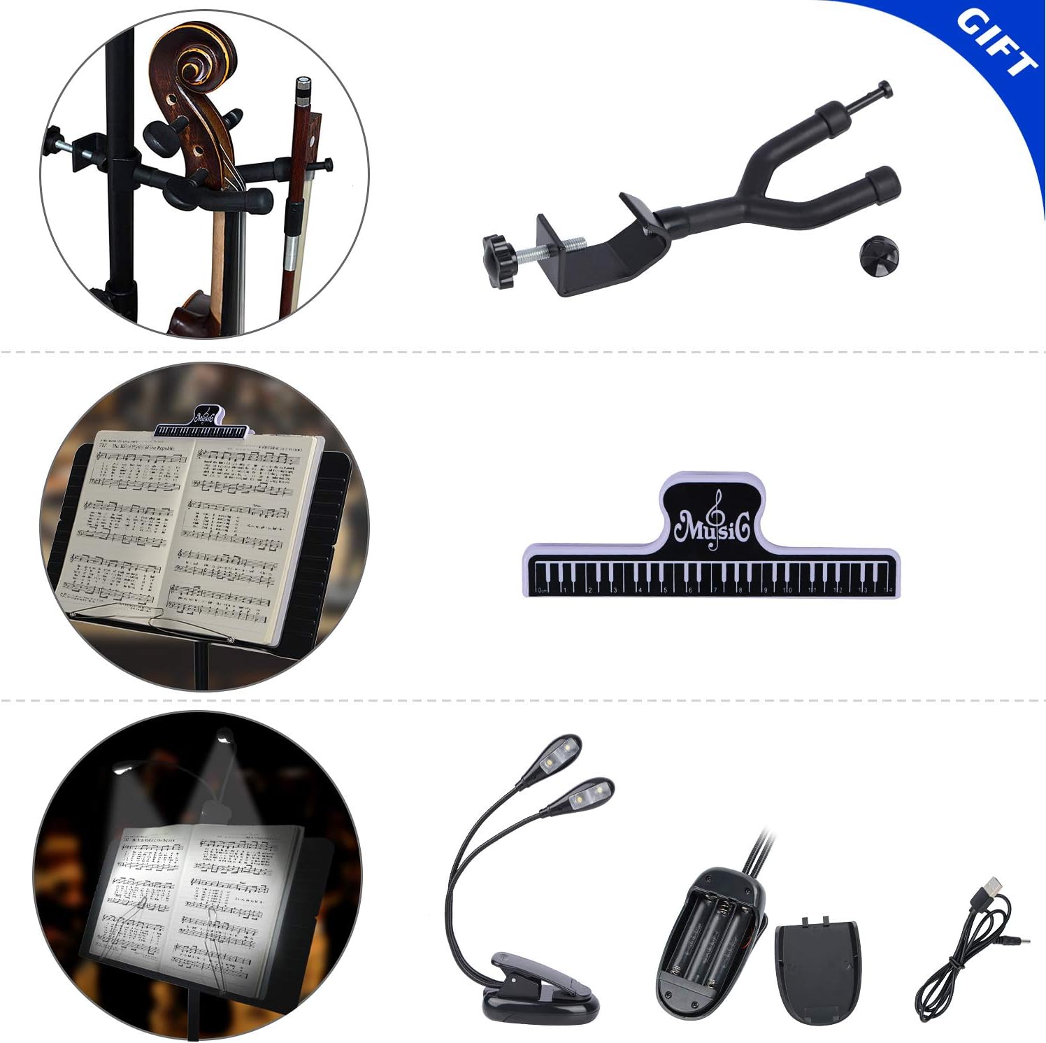 Klvied Portable Folding Sheet Music Stand with Violin Hanger