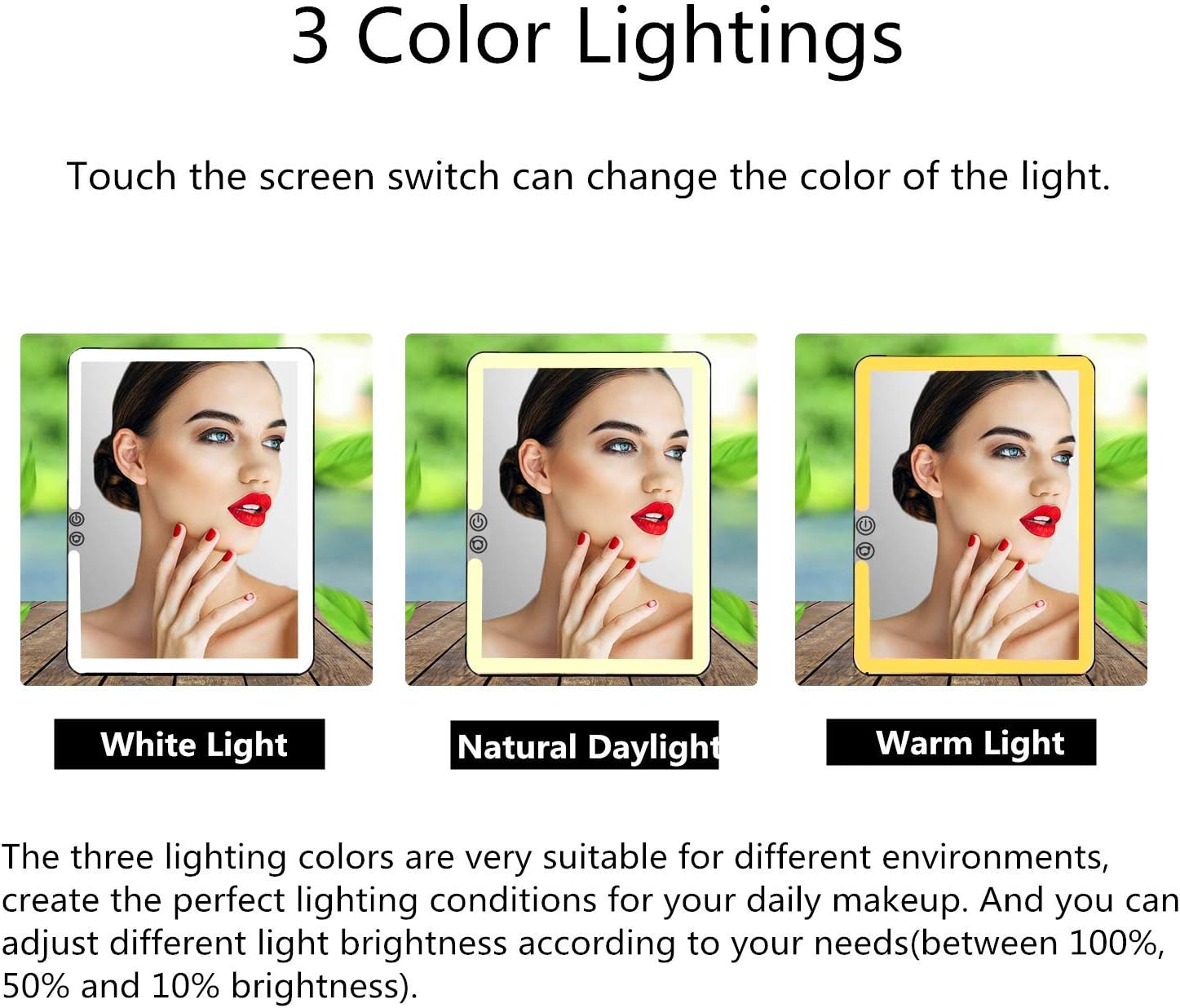 deweisn Folding Lighted Makeup Mirror with 72 LEDs 3 Colors Light Modes USB Rechargable 1800mA Batteries Portable Ultra Thin Compact Vanity Mirror
