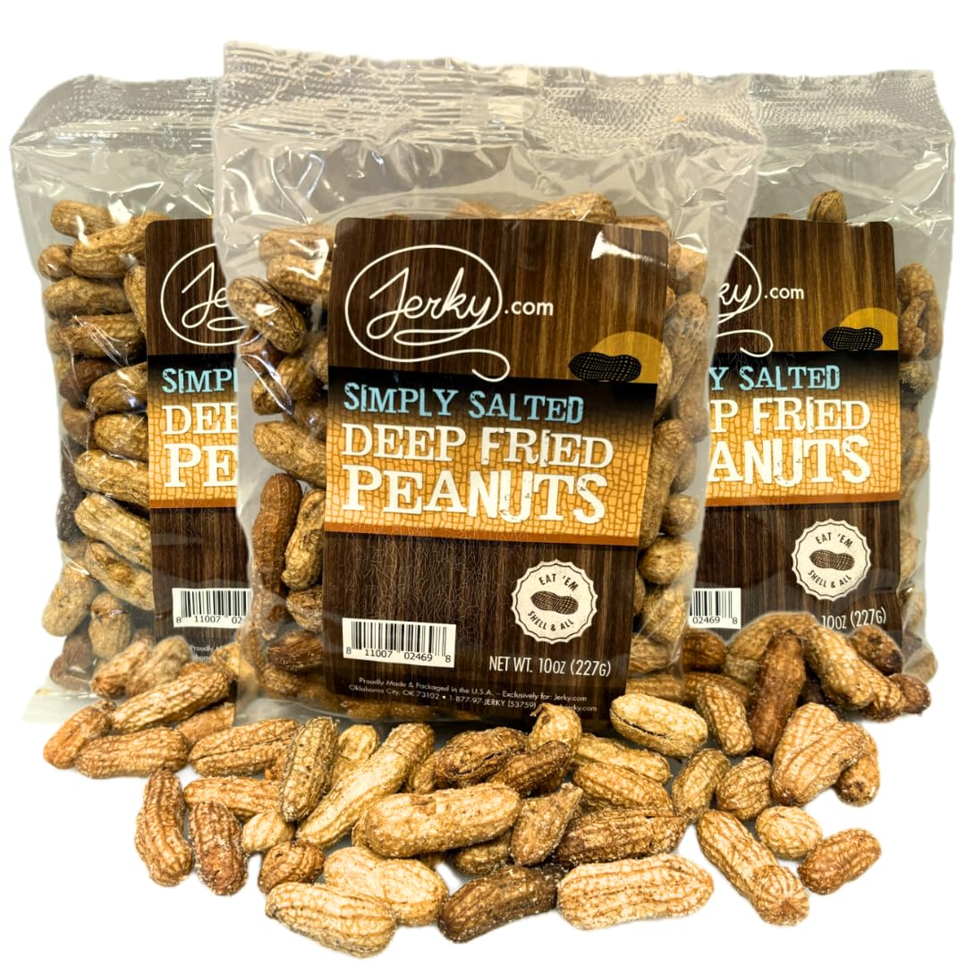 Jerky.com Deep Fried Spicy Hot Peanuts in Shell 3 Pack - Bold & Savory Peanuts - Roasted Spicy Peanuts in Shell for Human - USA Grown, Ultimate Spicy Gourmet Gift Peanuts (30oz Total)