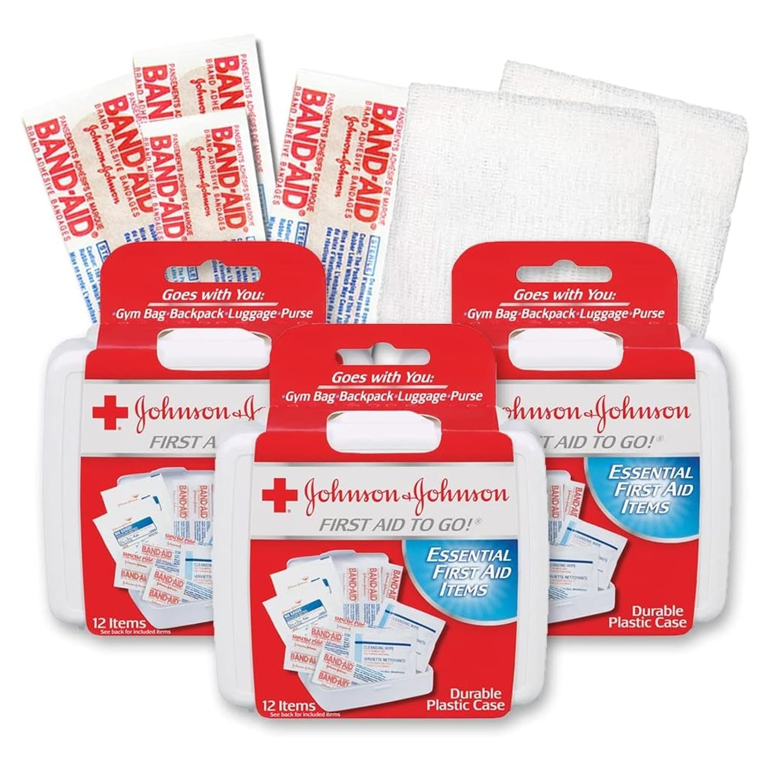 Johnson & Johnson First First Aid Kit Travel Size (Pack of 3 -- First Aid Kit for Car, Office, Purse)
